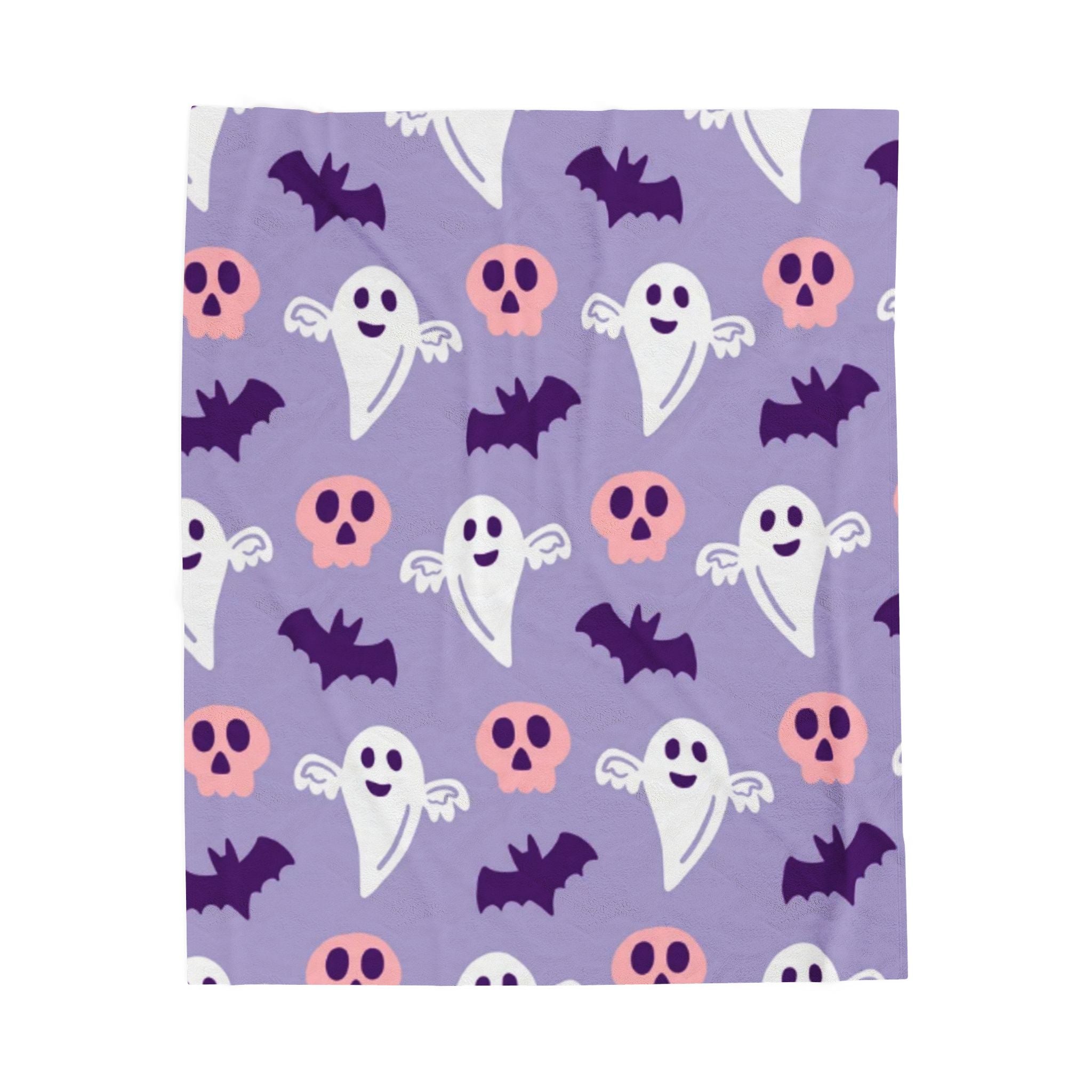 Ghost & Skull Velveteen Plush Blanket | Cozy Halloween Decor, Soft Throw Blanket, Ghostly Gift, Kids Blanket, Spooky Home