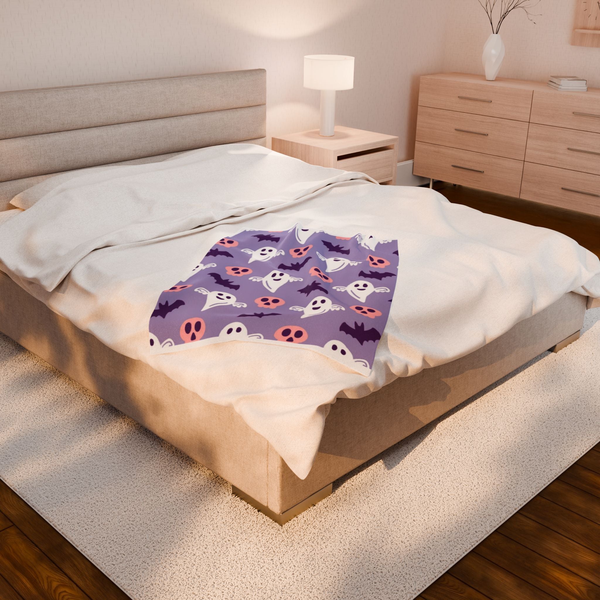 Ghost & Skull Velveteen Plush Blanket | Cozy Halloween Decor, Soft Throw Blanket, Ghostly Gift, Kids Blanket, Spooky Home