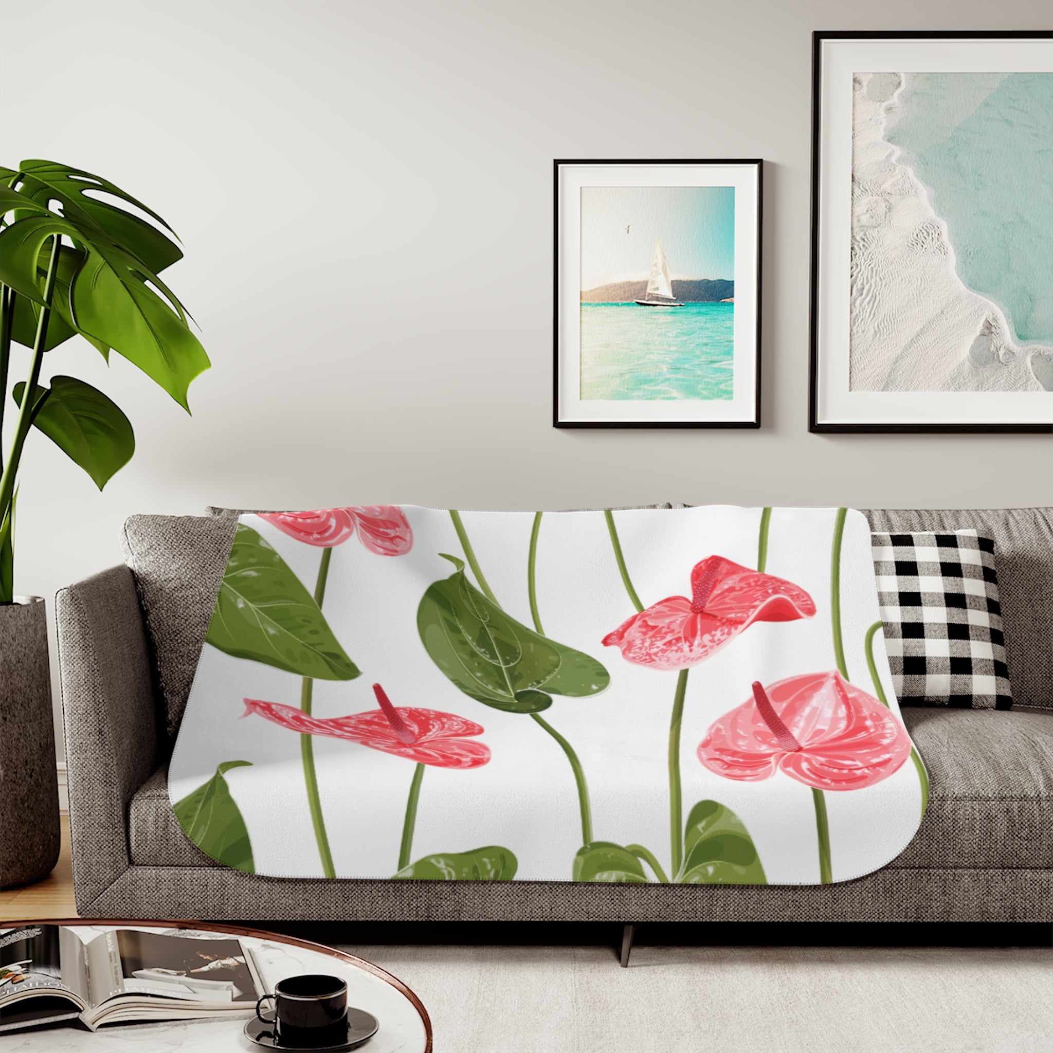 Floral Sherpa Blanket, Cozy Throw for Home, Perfect for Gifting, Floral Home Decor, Ideal for Winter, Living Room Accessory