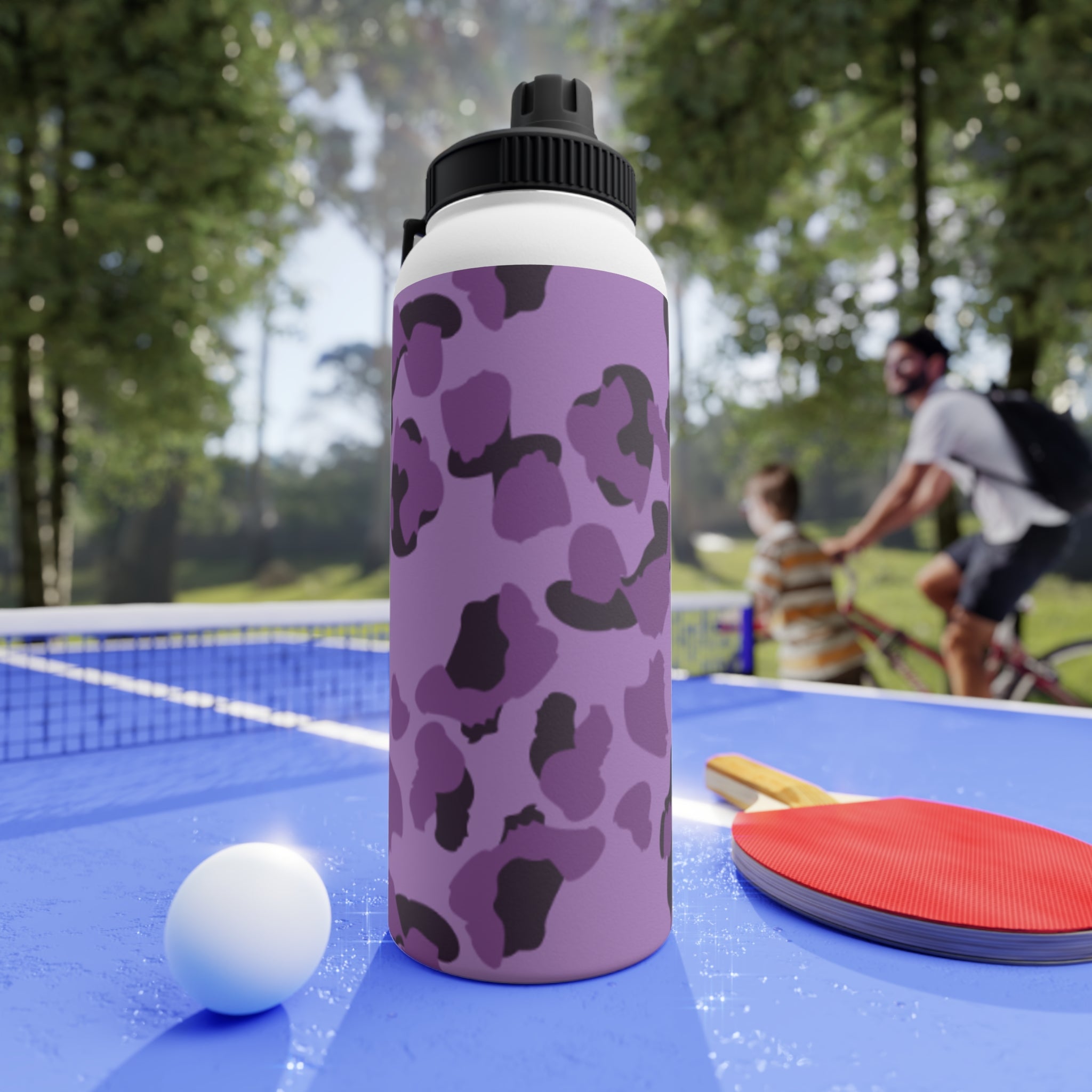 Purple Camo Water Bottle, Travel Hydration, Gym Essential, Eco-Friendly Gift, Active Lifestyle, Sports Gear, Outdoor Accessories