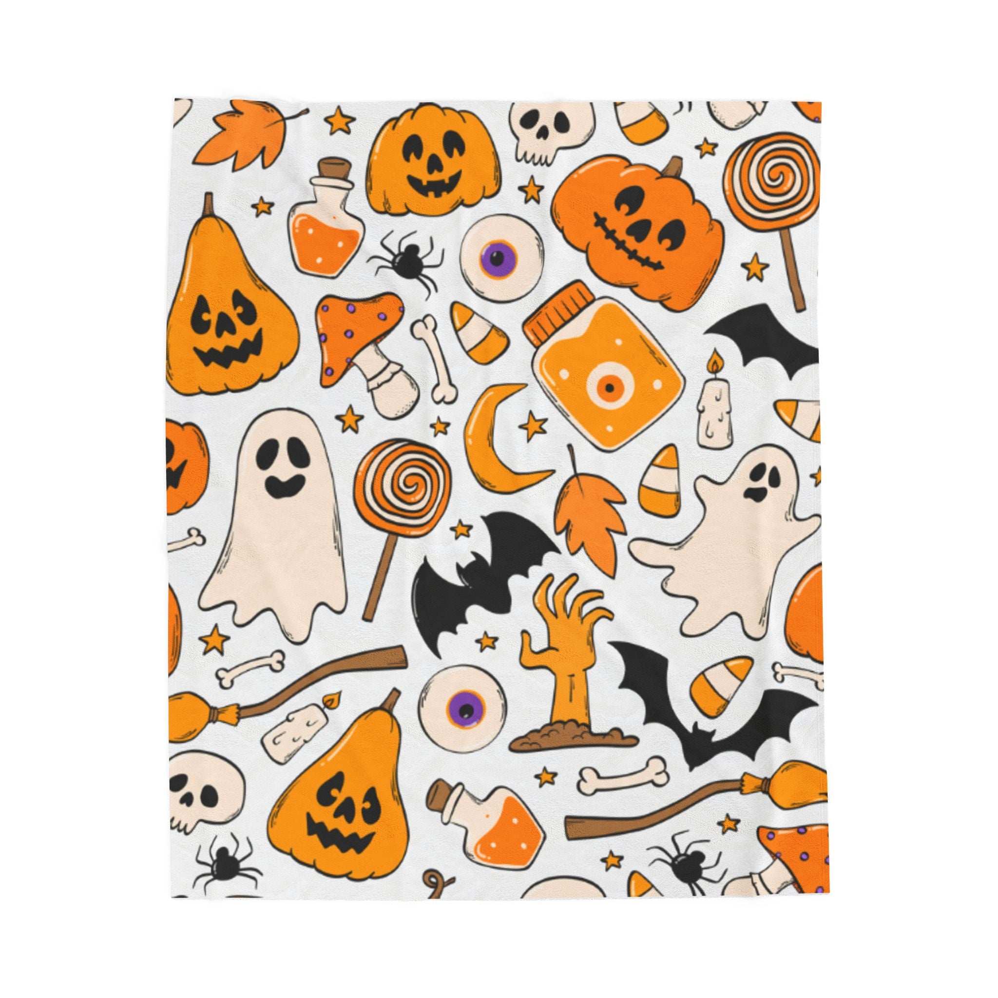 Halloween Themed Velveteen Plush Blanket | Cozy Fall Decor, Spooky Gifts, Haunted House Essentials, Pumpkin & Ghost Design
