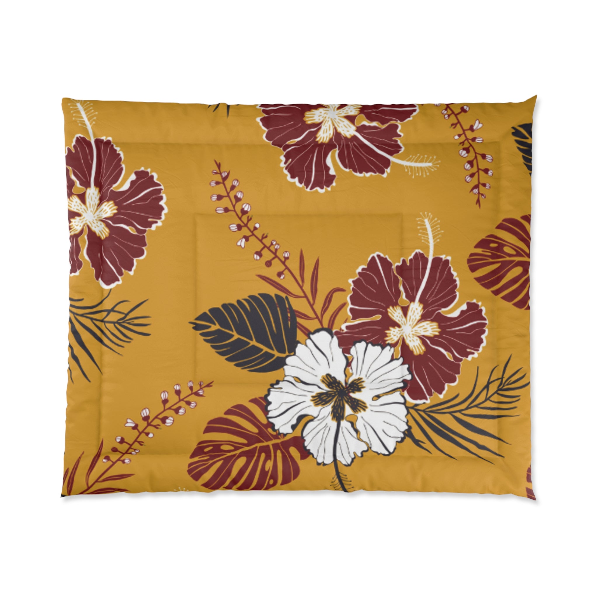 Tropical Floral Comforter, Cozy Bedspread for Summer Vibes, Home Decor, Gift for Bedroom Makeover, Floral Duvet Cover, Relaxing Space