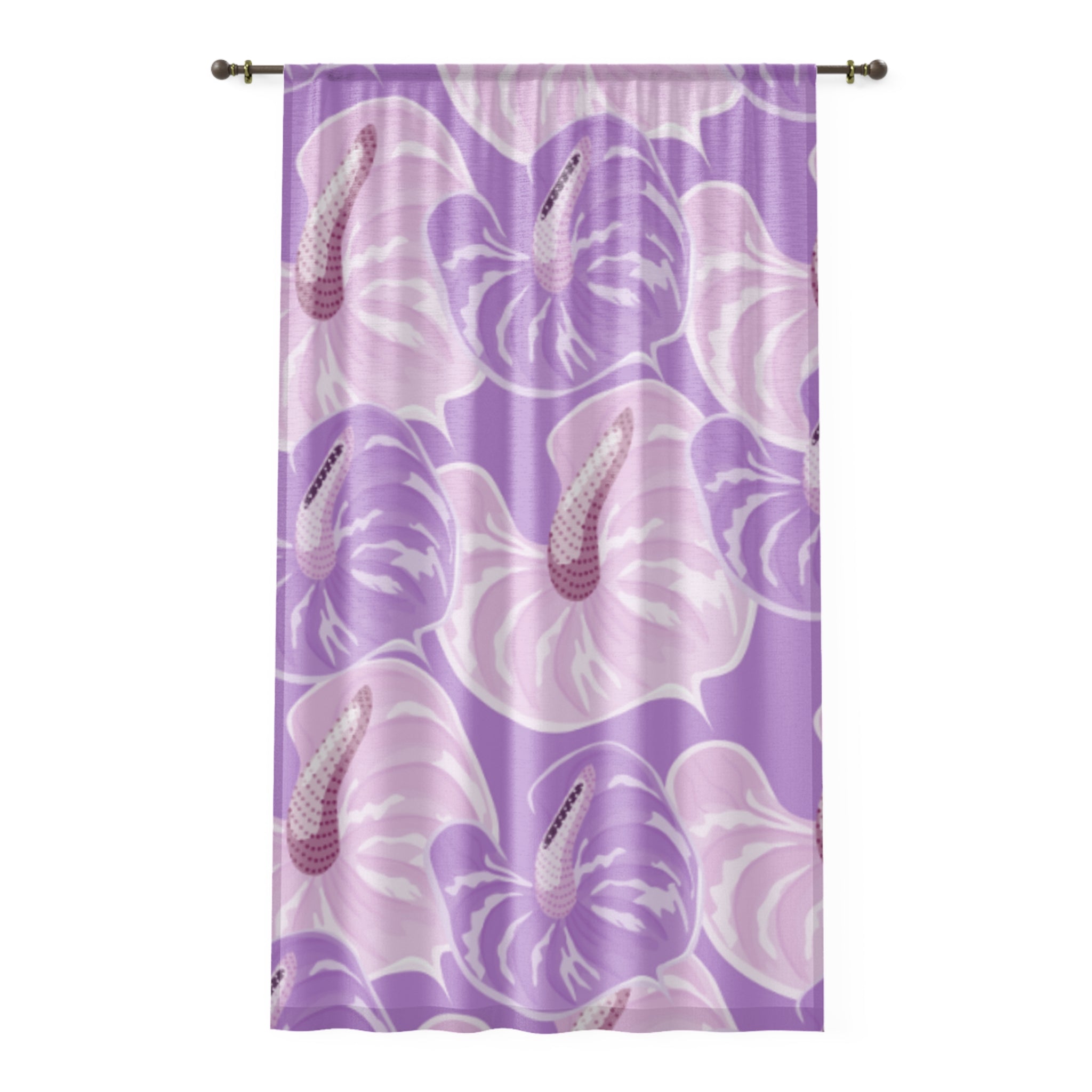 Purple Floral Window Curtain - Elegant Drapes, Flower Print, Home Decor, Living Room, Gift Idea, Boho Style, Tropical Vibes