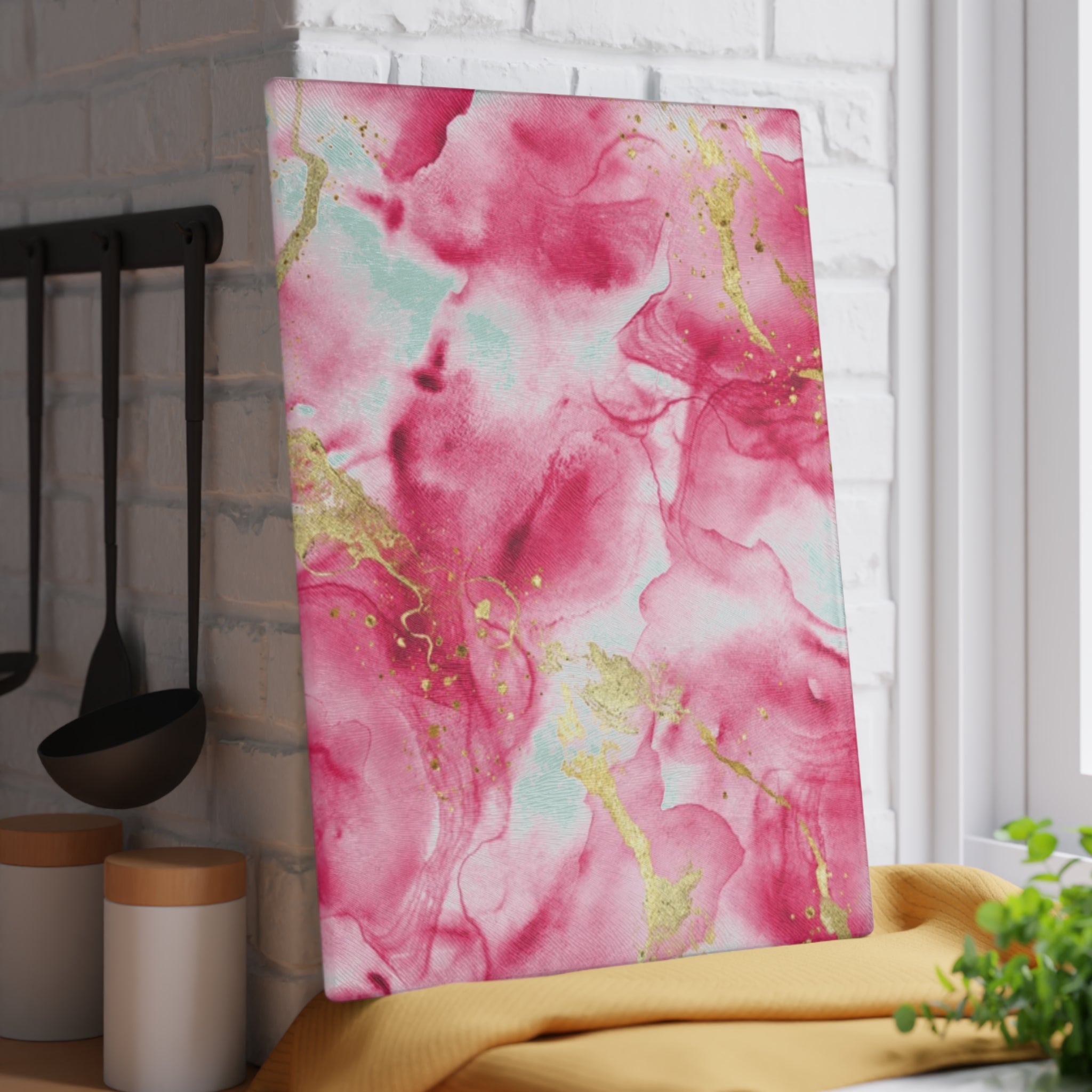 Elegant Pink Marble Glass Cutting Board | Kitchen Decor, Wedding Gift, Housewarming, Cooking Utensil, Unique Gift Idea