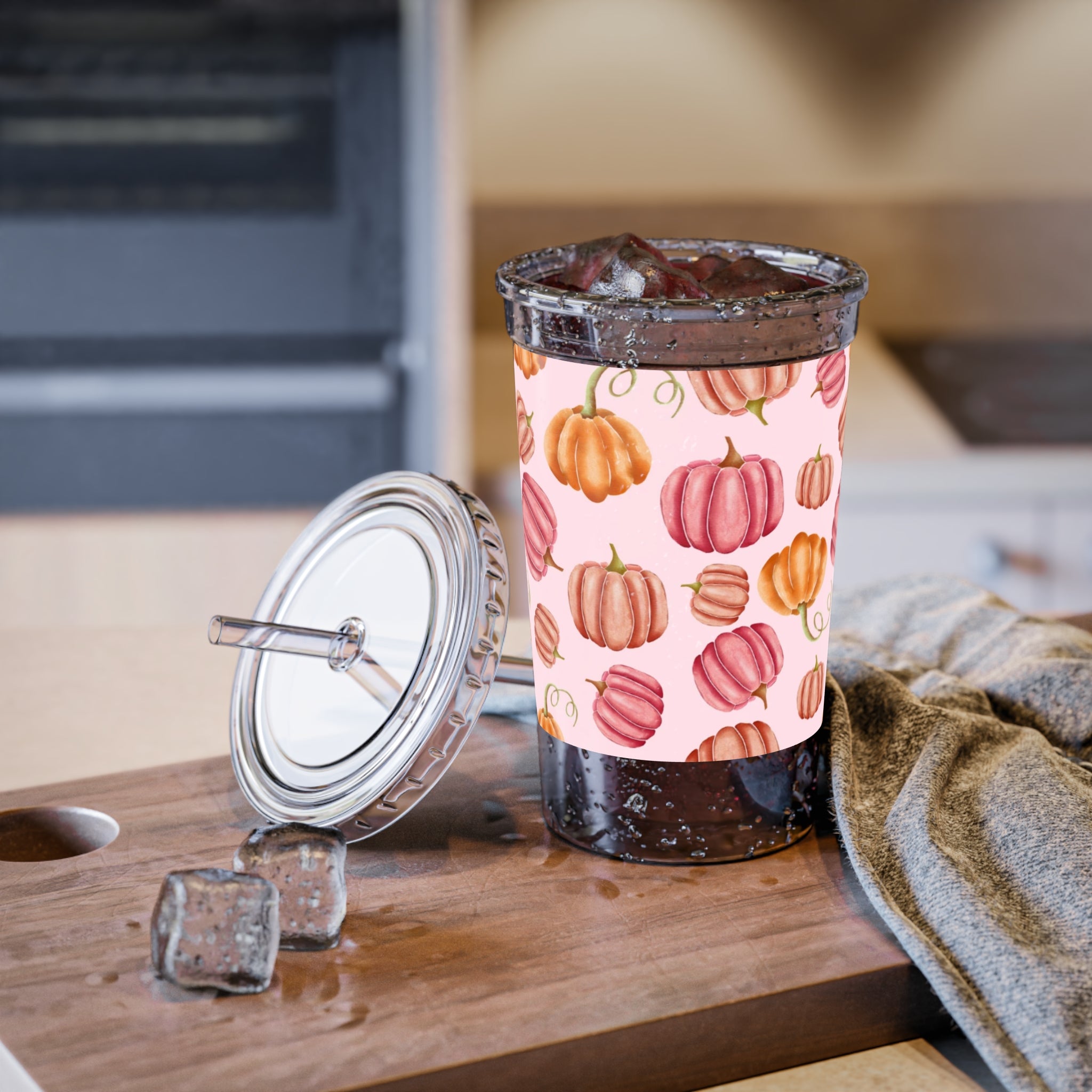 Pumpkin Pattern Acrylic Cup, Fall Drinkware, Seasonal Tumbler, Gift for Autumn, Thanksgiving Party, Cute, Reusable Cup