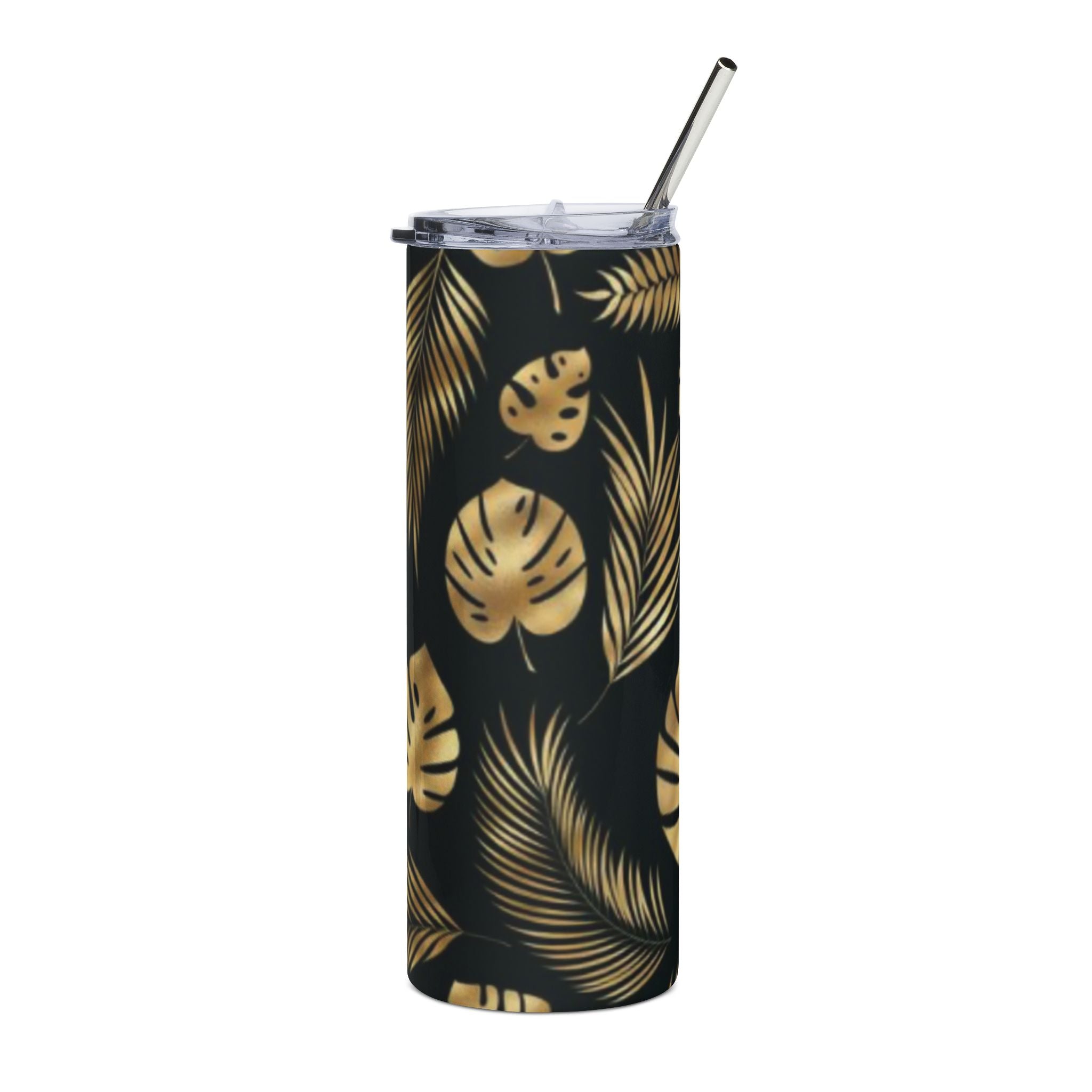 Hawaiian Tropical Monstera Leaf Stainless Steel Tumbler - Gold Leaf Design, Travel Mug, Personalized Gift, Eco-Friendly Drinkware, Summer Party Essential