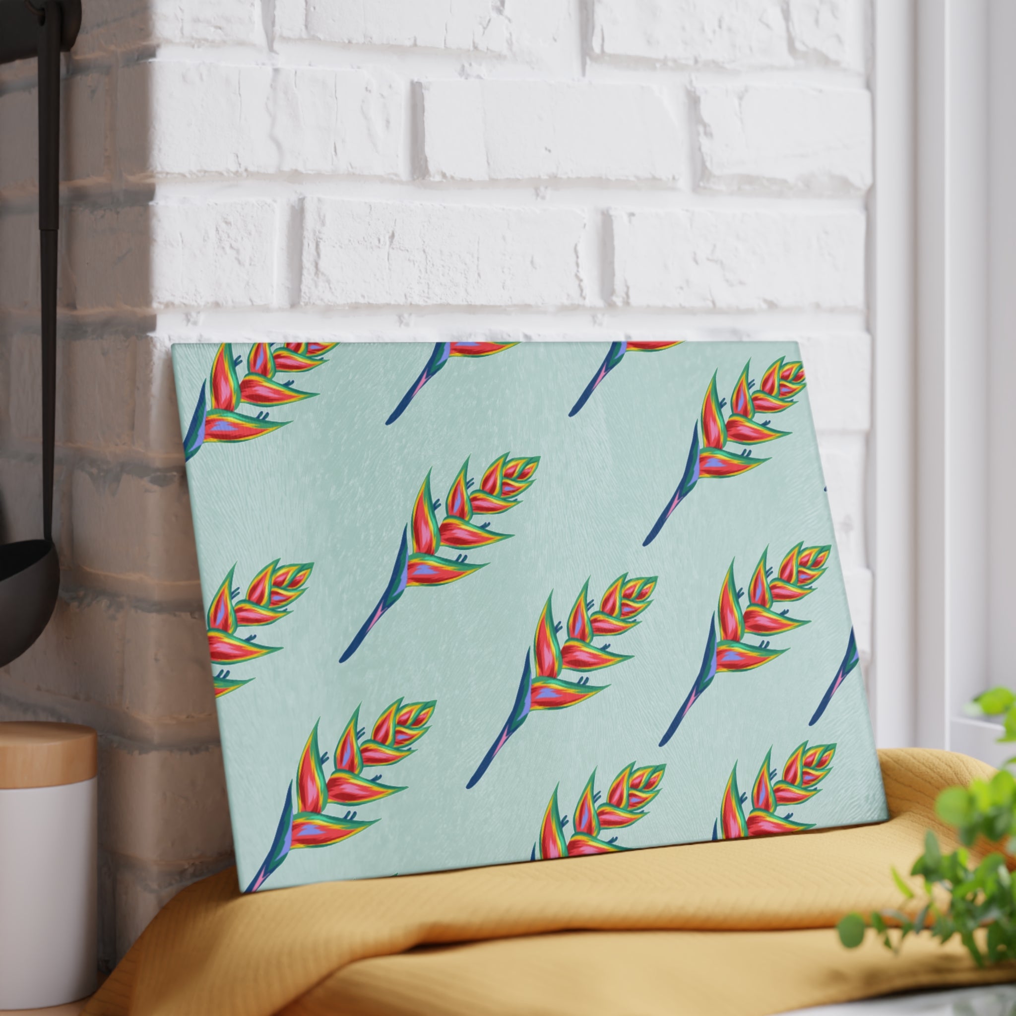 Vibrant Tropical Glass Cutting Board, Kitchen Décor, Gift for Home Chefs, Housewarming Present, Tropical Party Supply