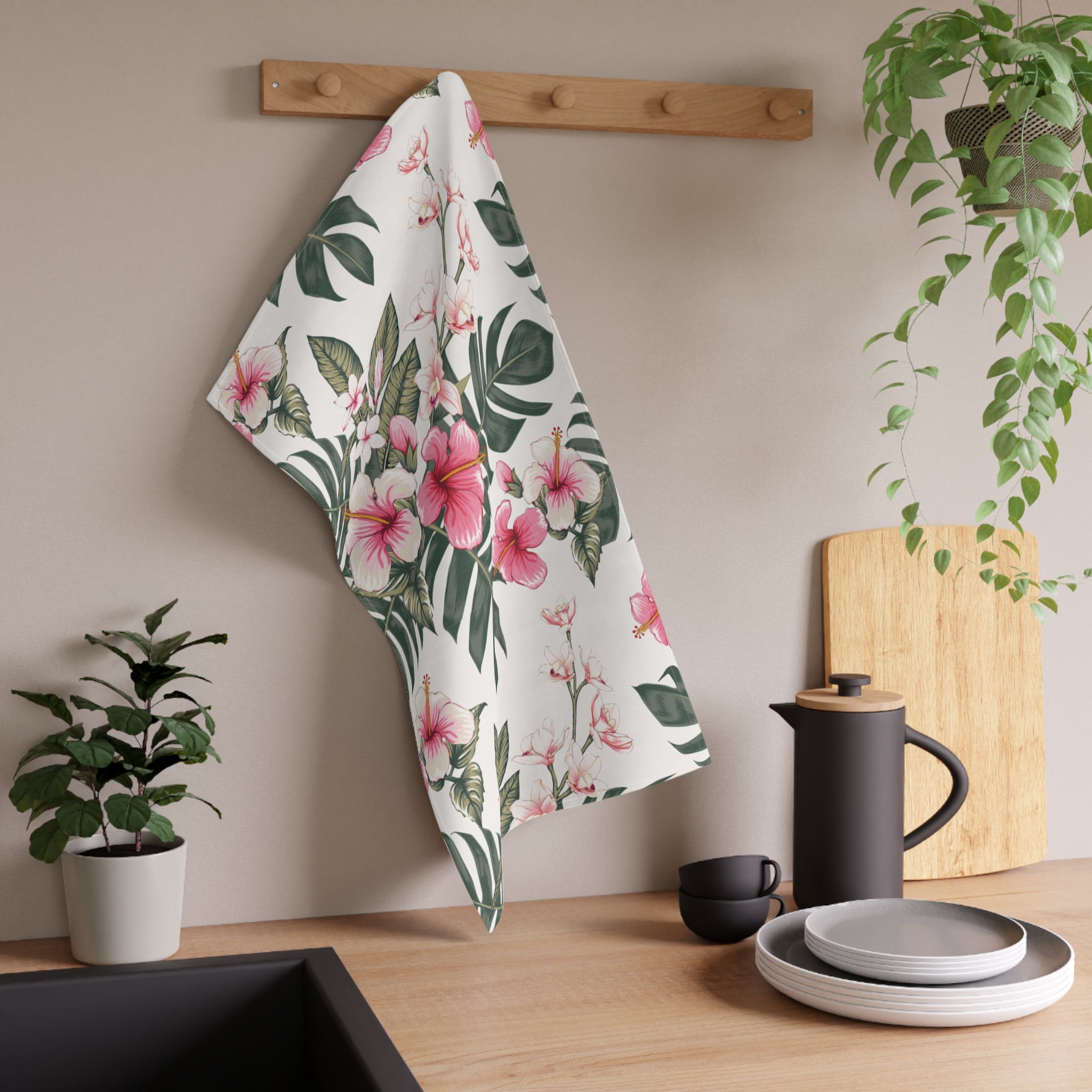 Tropical Floral Tea Towels, Kitchen Decor, Gift for Her, Housewarming, Summer Vibes, Botanical Home Accessories