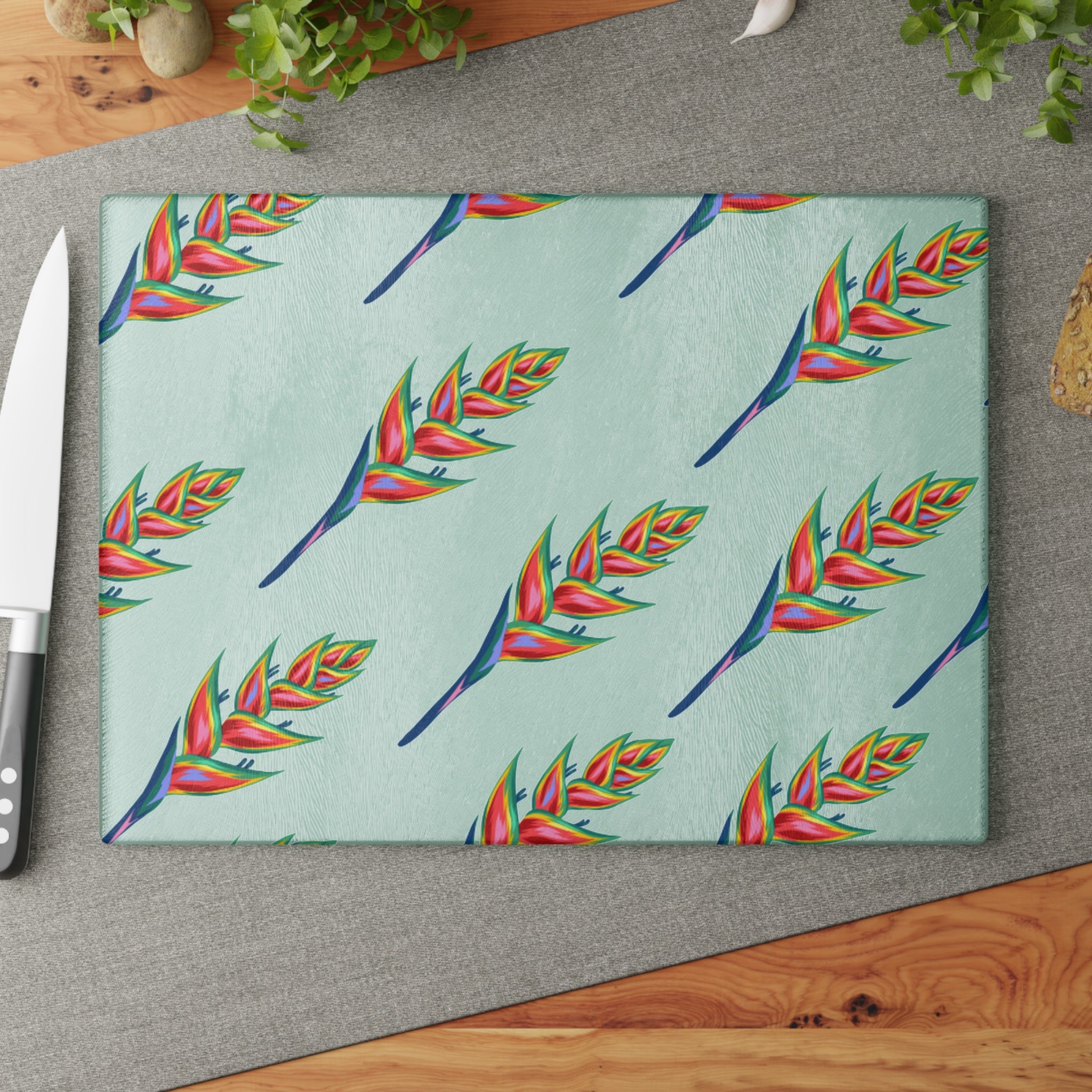 Vibrant Tropical Glass Cutting Board, Kitchen Décor, Gift for Home Chefs, Housewarming Present, Tropical Party Supply
