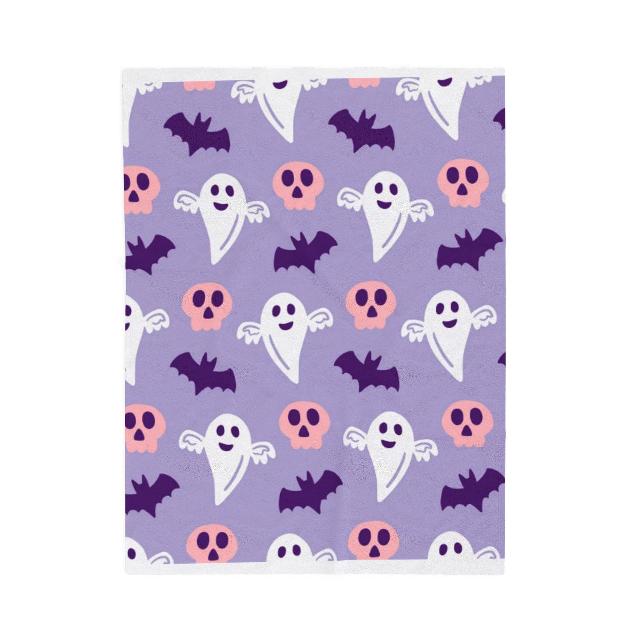 Ghost & Skull Velveteen Plush Blanket | Cozy Halloween Decor, Soft Throw Blanket, Ghostly Gift, Kids Blanket, Spooky Home