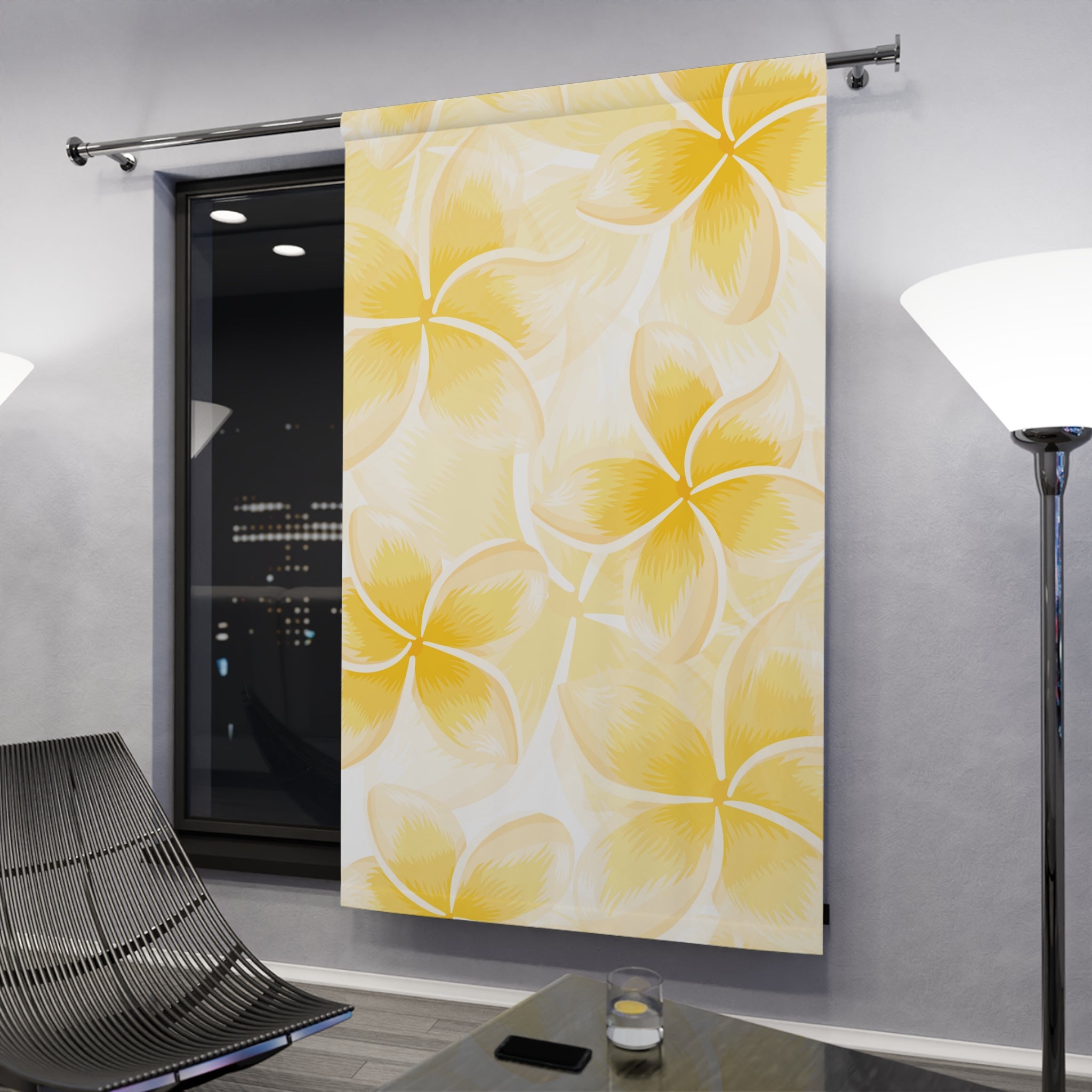 Bright Floral Window Curtains, Yellow Flower Curtains, Home Decor, Summer Living Room, Tropical Vibe