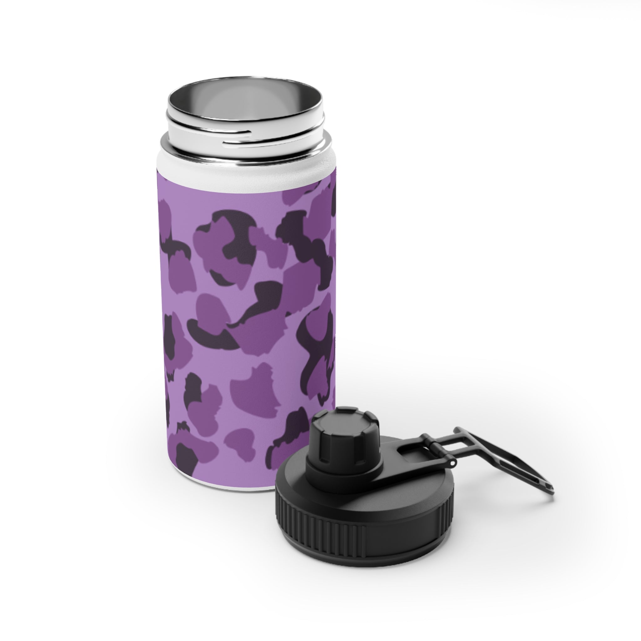 Purple Camo Water Bottle, Travel Hydration, Gym Essential, Eco-Friendly Gift, Active Lifestyle, Sports Gear, Outdoor Accessories