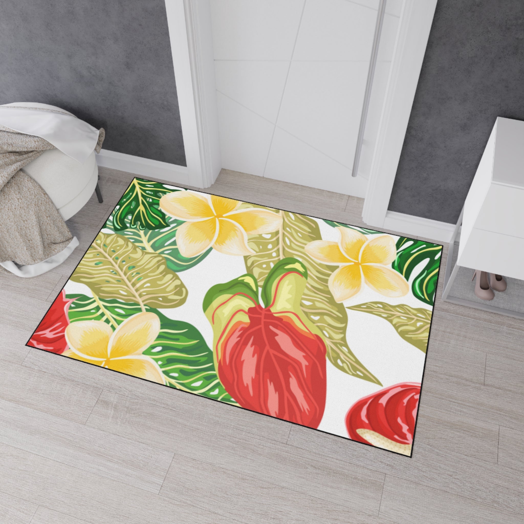 Hawaiian Tropical plumeria Floor Mat - Heavy Duty, Kitchen Rug Home Decor, Indoor Rug, Garden Entry Mat, Floral Doormat
