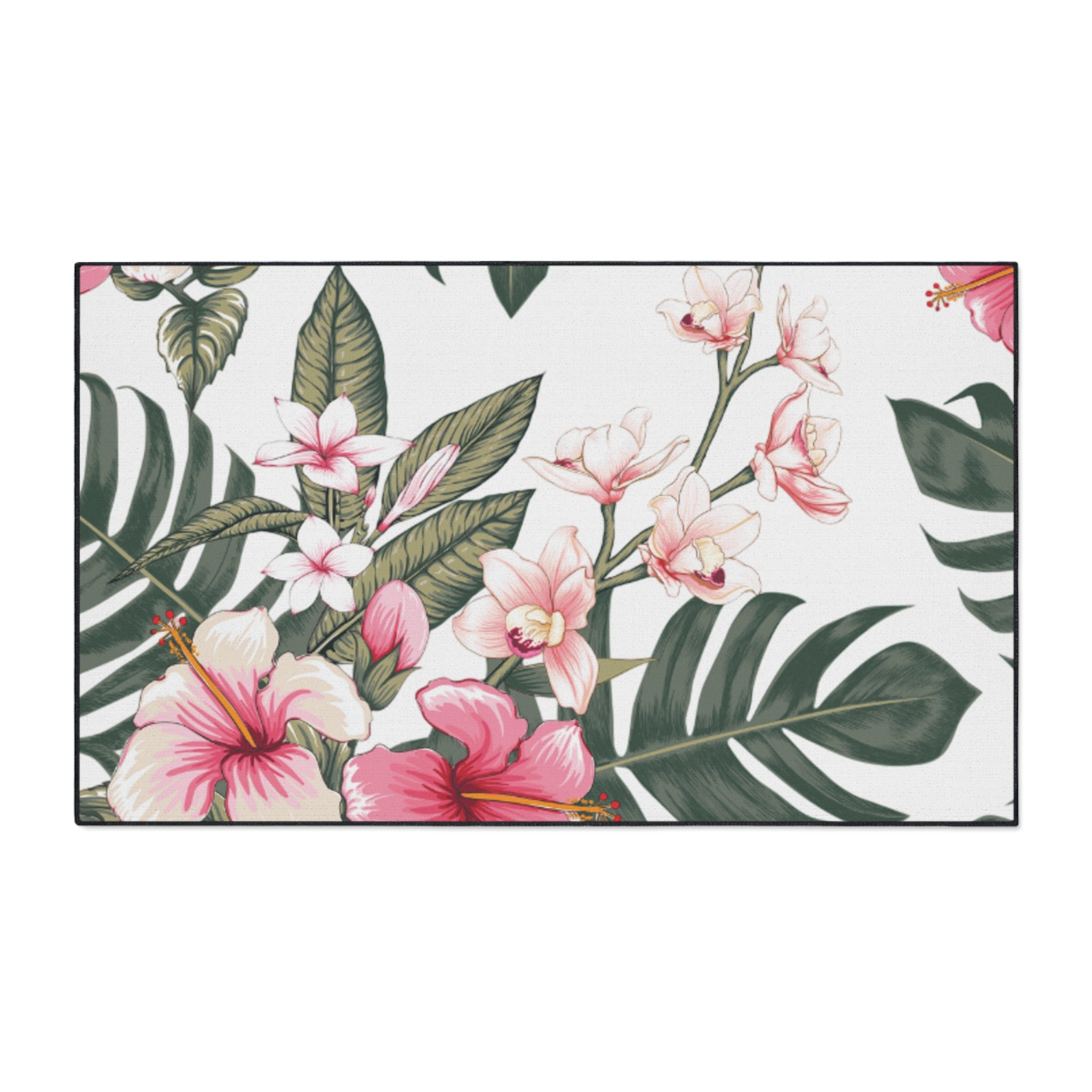Hawaiian Tropical Plumeria Floral Heavy Duty Floor Mat, Kitchen Rug, Indoor Outdoor Welcome Mat, Home Decor, Summer Vibes, Hibiscus Design
