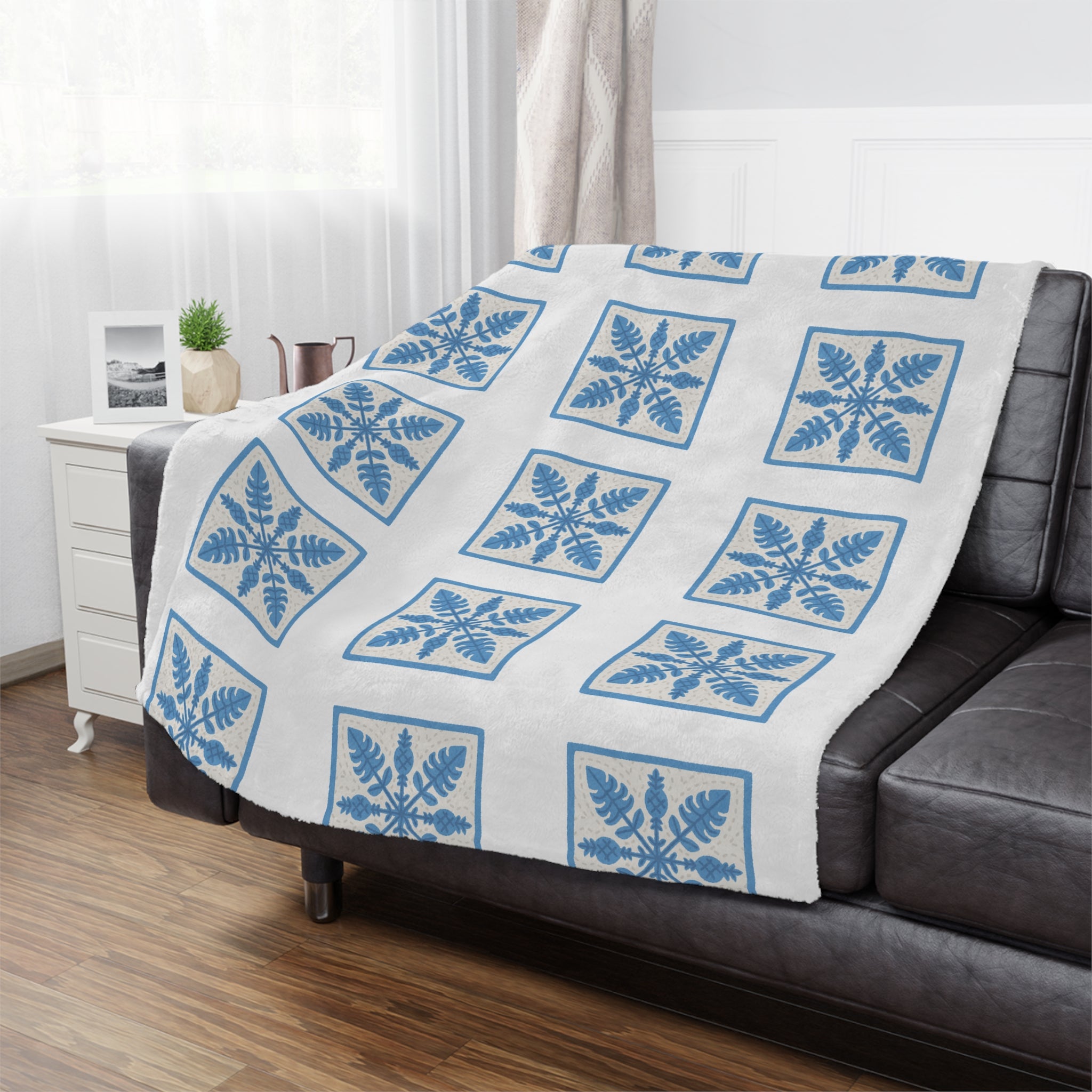 Cozy Winter Minky Blanket, Soft Throw, Holiday Gift, Home Decor, Snuggle Blanket, Nursery Blanket, Blue Floral Design