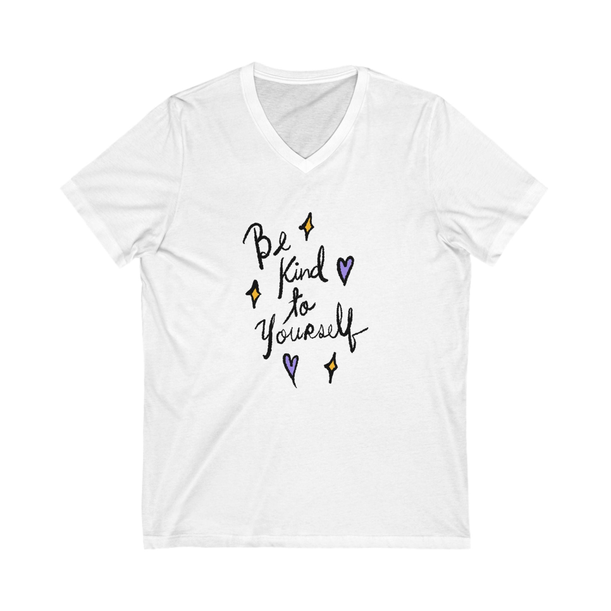 Inspirational V-Neck Tee - Be Kind to Yourself, Wellness Shirt, Self-Care Gift, Motivational Apparel, Birthday Present, Everyday Wear