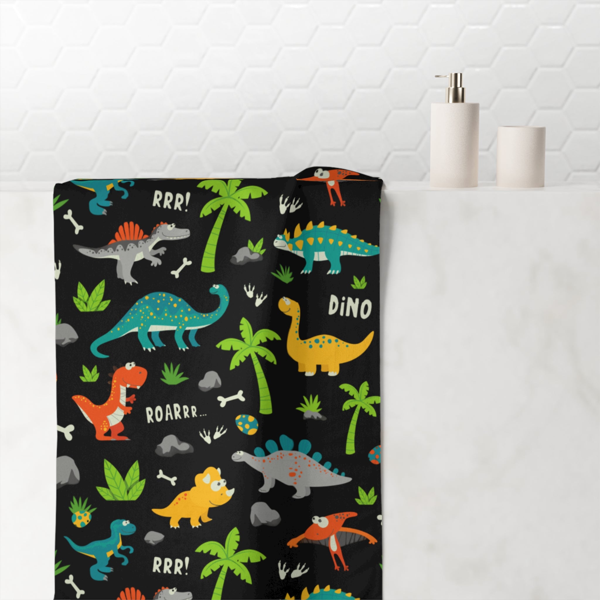 Dinosaur Adventure Towel - Kids Bath Towel, Playroom Decor, Birthday Gift, Dino Party, Bath Time Fun