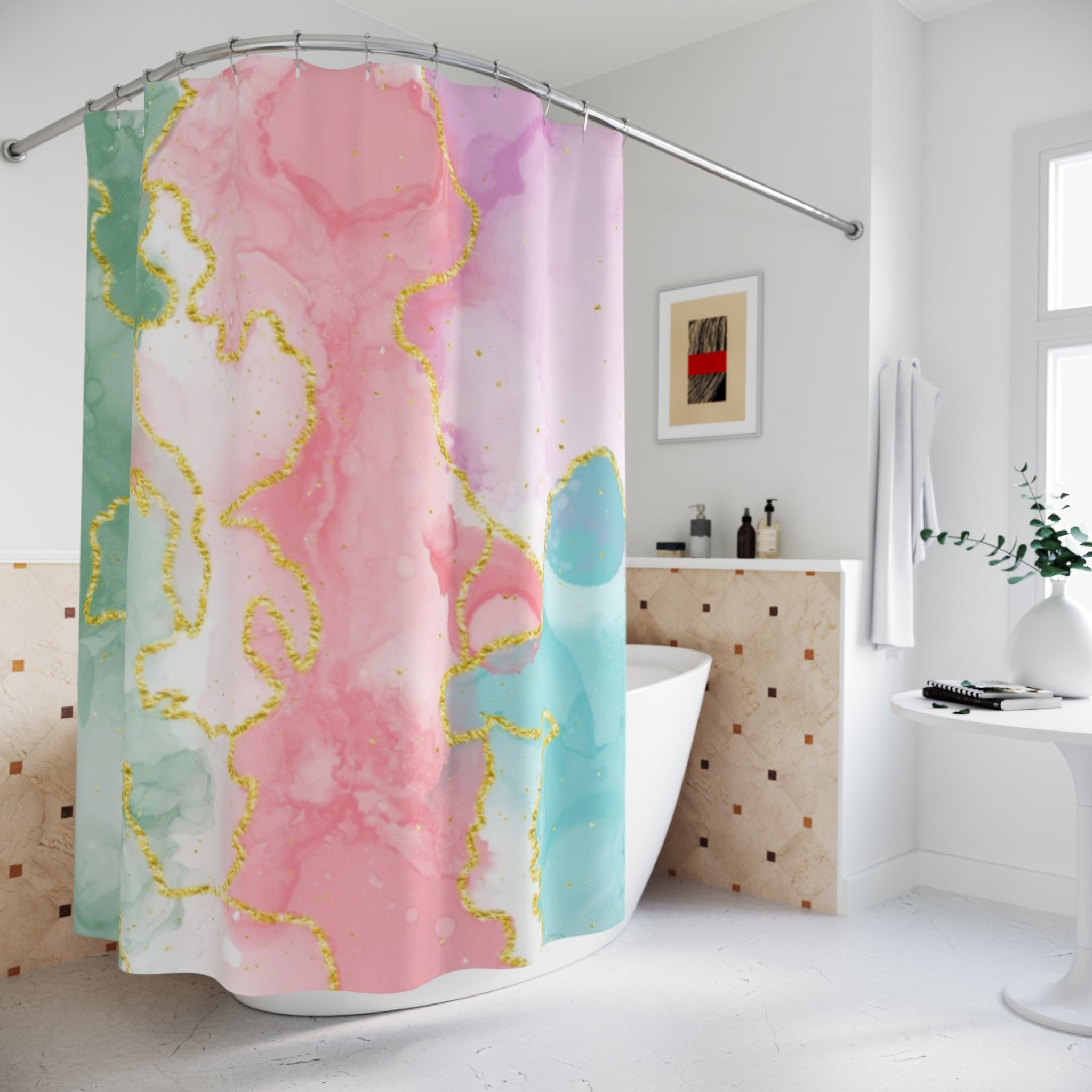 Watercolor Abstract Shower Curtain - Stylish Bathroom Decor, Modern Home, Gift for Friends, Wedding or Housewarming Gift, Colorful Design