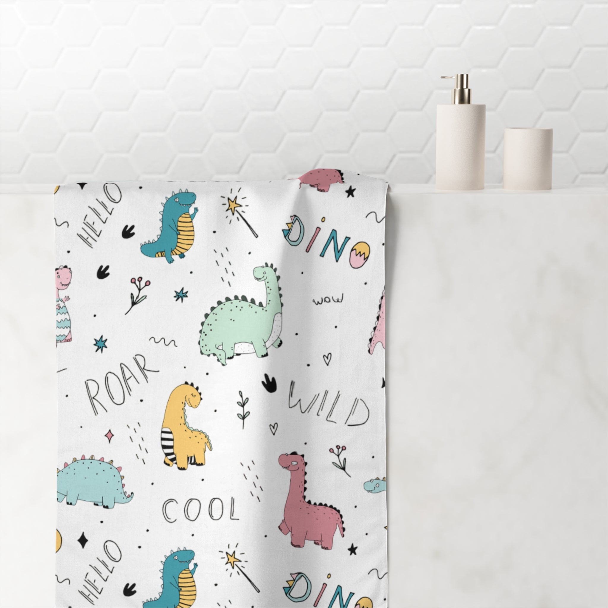 Dinosaur Print Mink-Cotton Towel - Kids Bath Towel, Cute Bath Towel, Kids Beach Towel, Fun Towel for Baby Showers, Dinosaur Themed Gift
