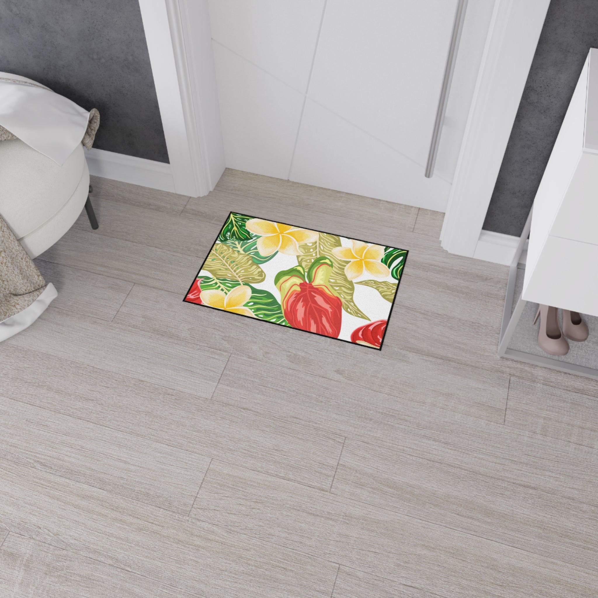 Hawaiian Tropical plumeria Floor Mat - Heavy Duty, Kitchen Rug Home Decor, Indoor Rug, Garden Entry Mat, Floral Doormat