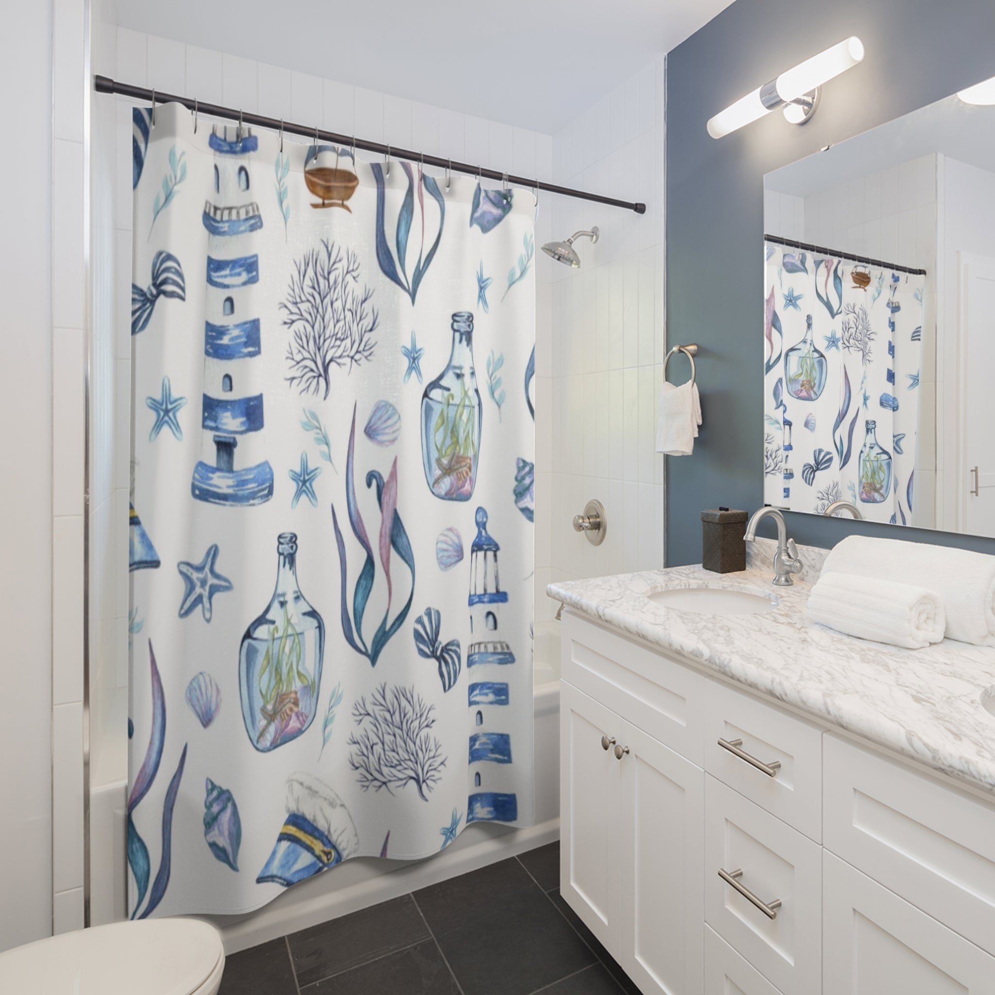 Coastal-Themed Shower Curtain, Nautical Decor, Beach House Bathroom Accessory, Summer Vibes, Ocean-Inspired Home