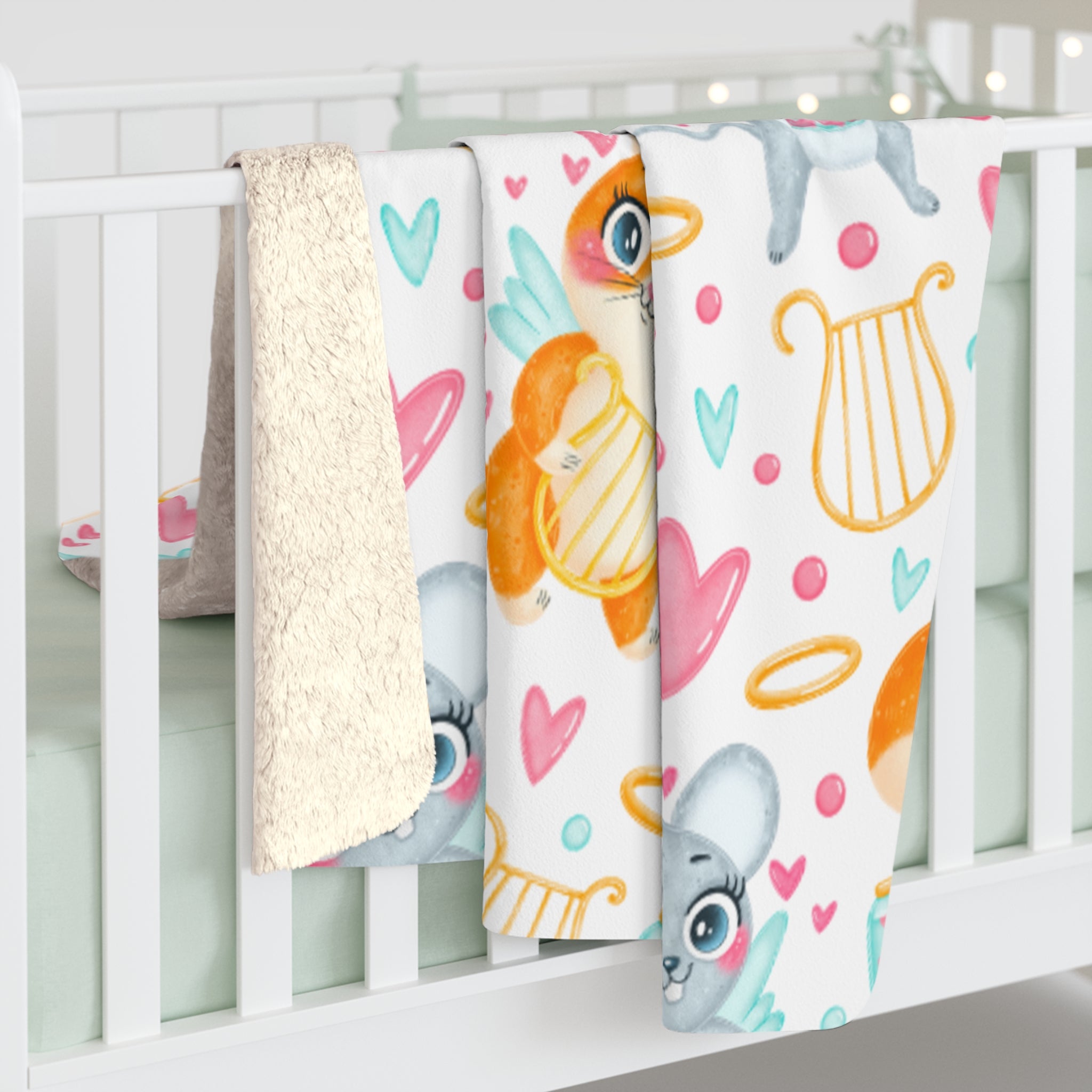 Cozy Animal Print Sherpa Fleece Blanket, Cute Blanket for Kids, Nursery Decor, Gift for Baby Shower, Soft Throw Blanket