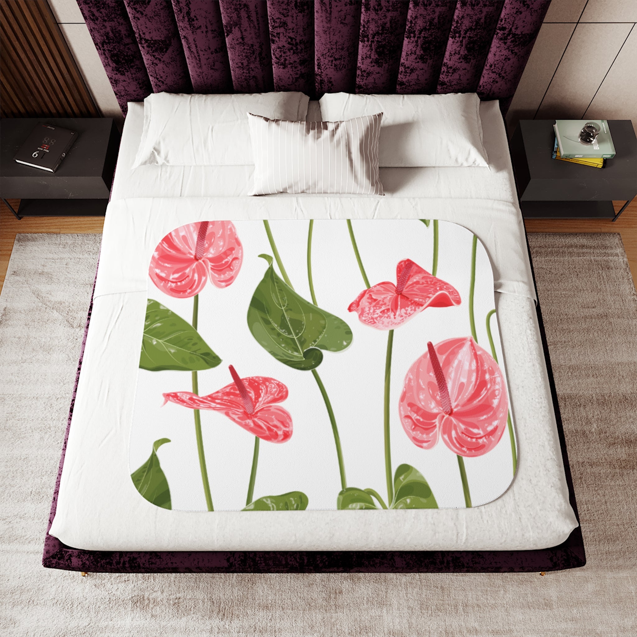 Floral Sherpa Blanket, Cozy Throw for Home, Perfect for Gifting, Floral Home Decor, Ideal for Winter, Living Room Accessory