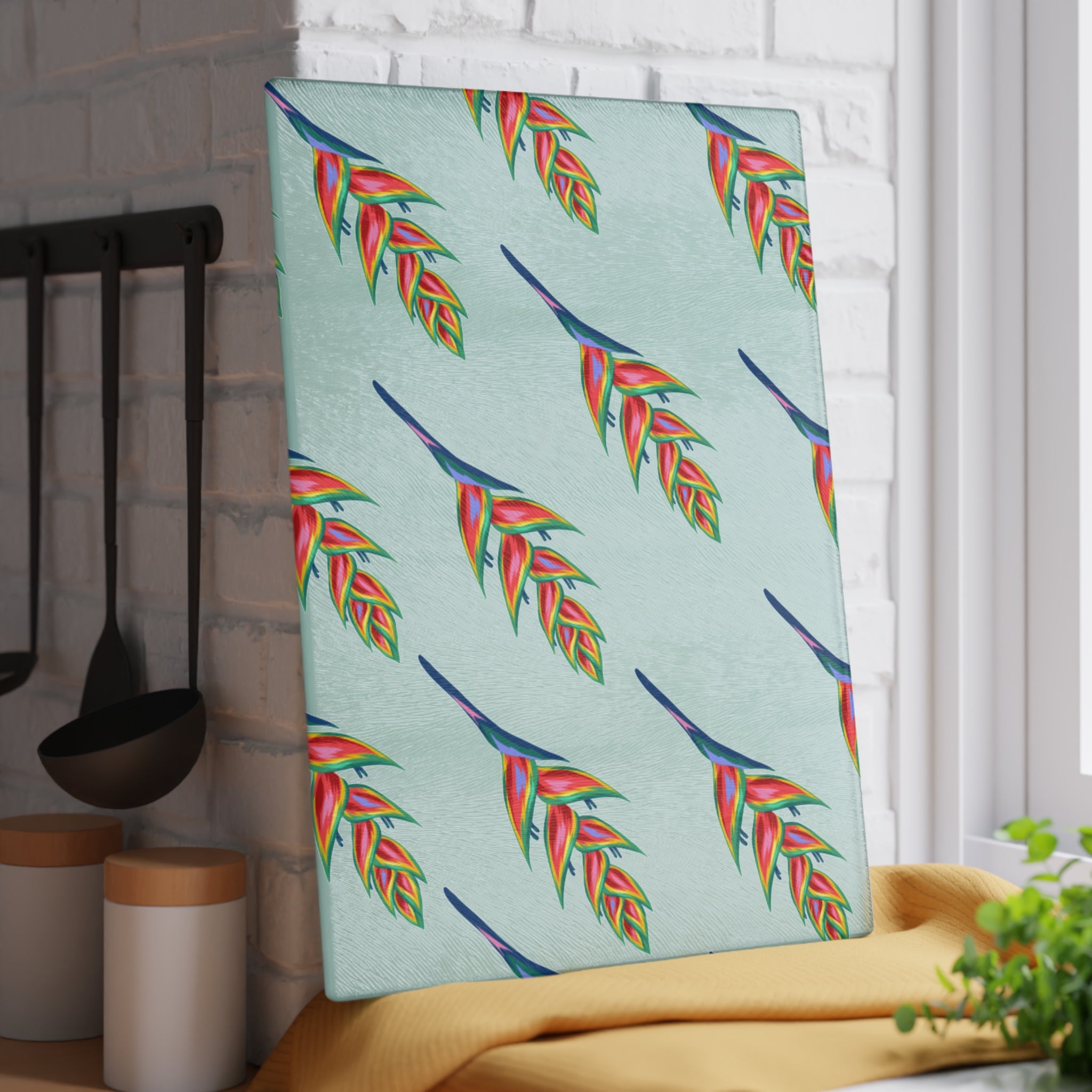 Vibrant Tropical Glass Cutting Board, Kitchen Décor, Gift for Home Chefs, Housewarming Present, Tropical Party Supply