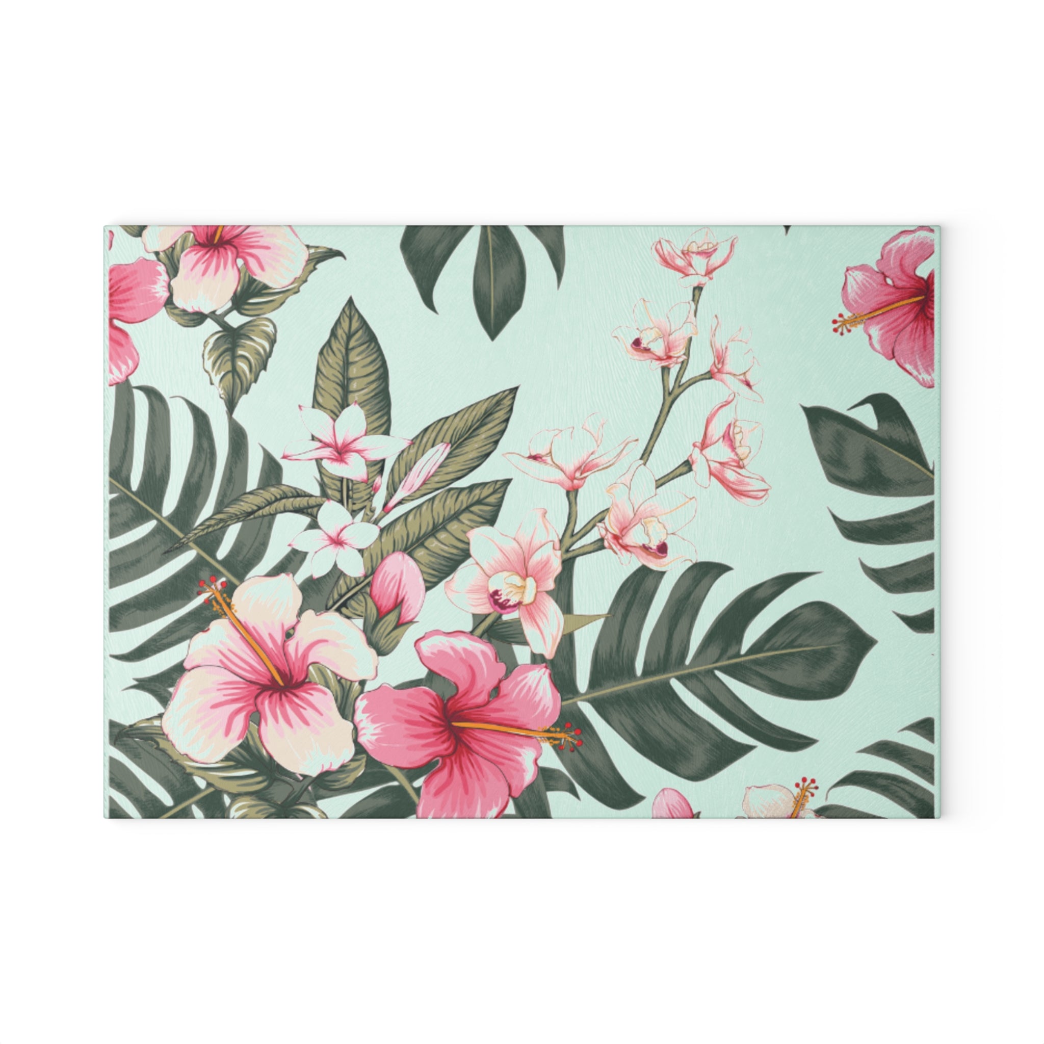 Hawaiian Tropical Floral Hibiscus Glass Cutting Board, Kitchen Decor, Unique Gift for Foodies, Housewarming, Wedding, Mothers Day