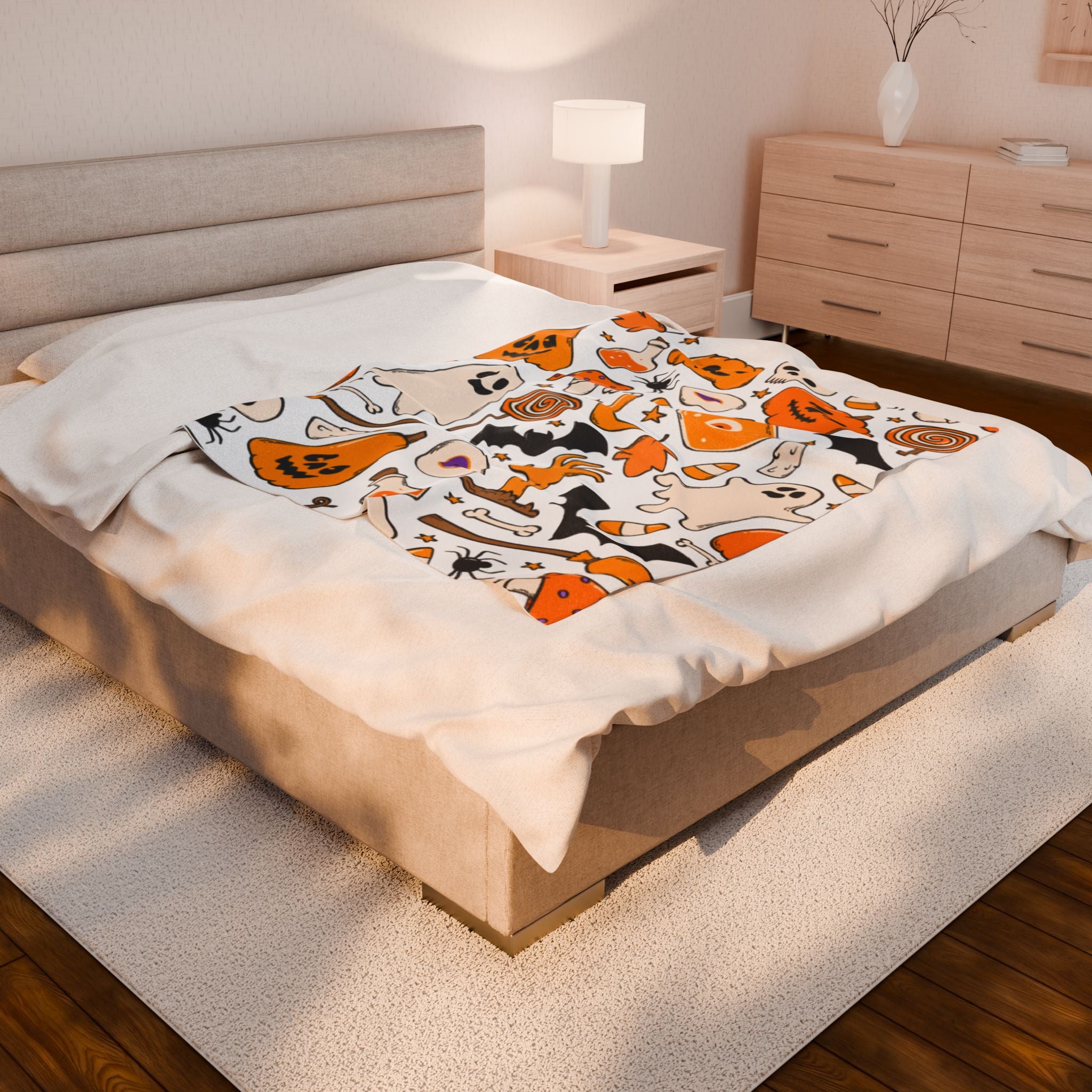 Halloween Themed Velveteen Plush Blanket | Cozy Fall Decor, Spooky Gifts, Haunted House Essentials, Pumpkin & Ghost Design