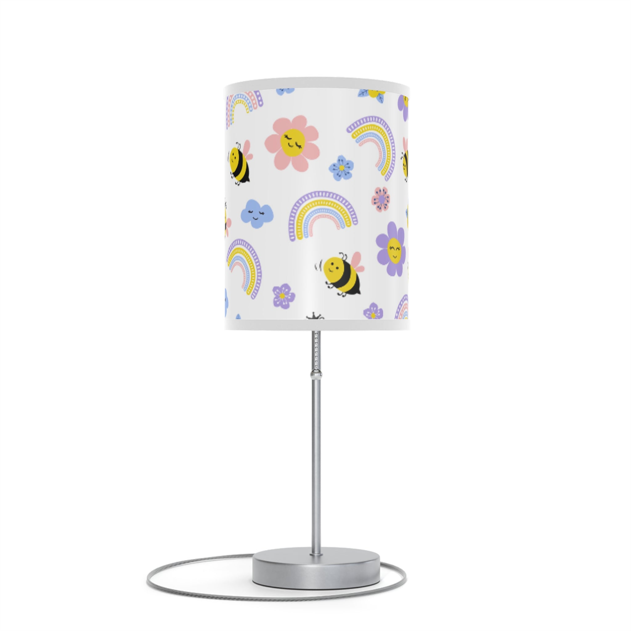 Cheerful Floral Table Lamp, Bee and Rainbow Decor for Kids Room, Night Light for Nursery or Playroom, Ideal Birthday Gift, Home Decor