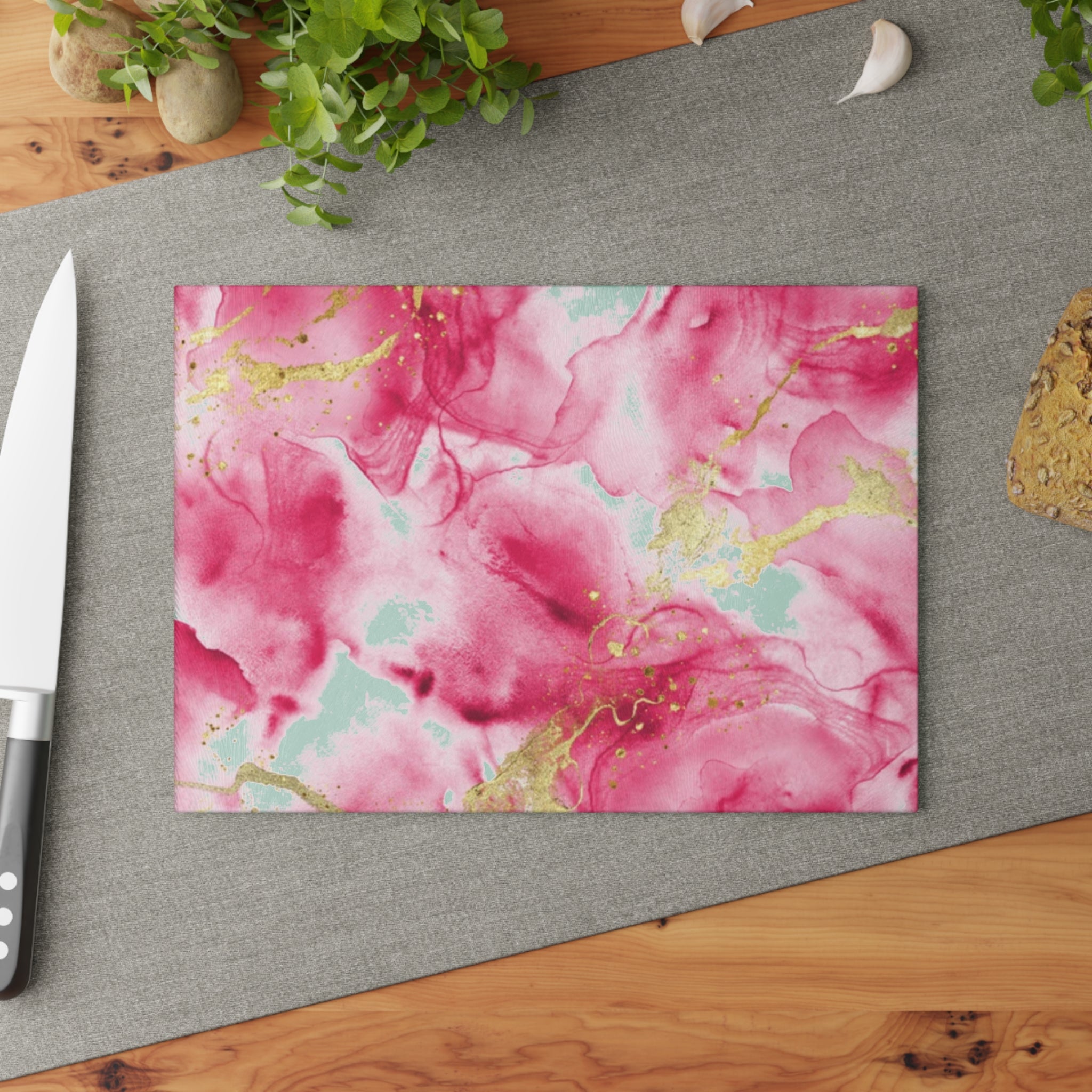 Elegant Pink Marble Glass Cutting Board | Kitchen Decor, Wedding Gift, Housewarming, Cooking Utensil, Unique Gift Idea
