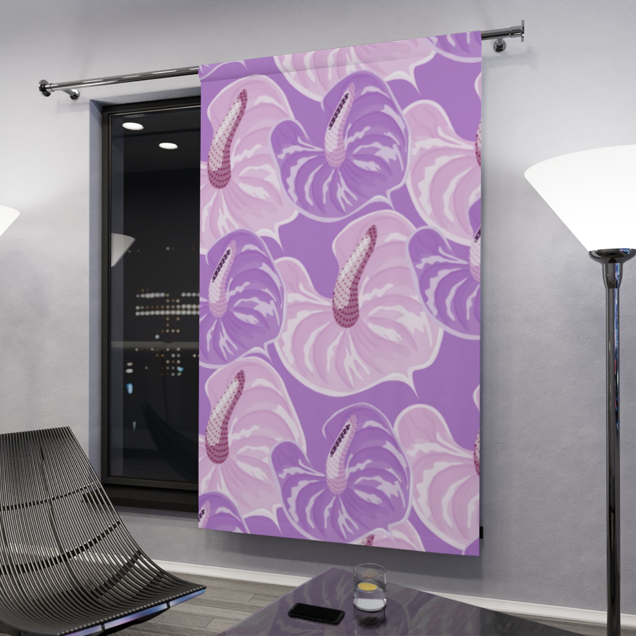 Purple Floral Window Curtains