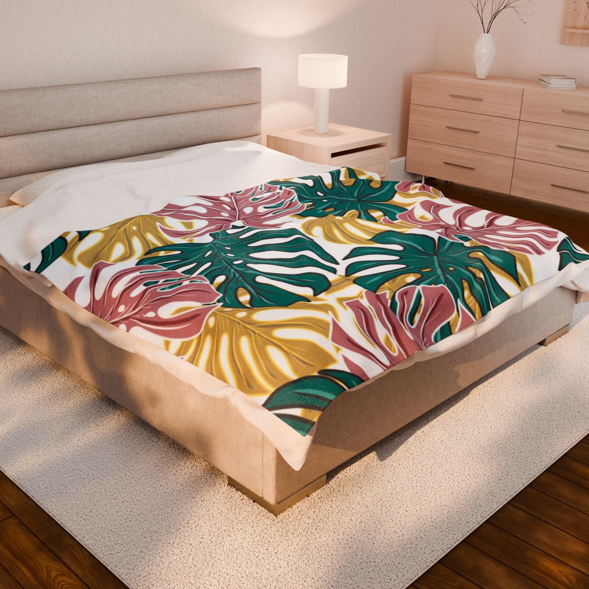 Tropical Velveteen Plush Blanket | Soft & Cozy Throw for Relaxation, Home Decor, Gift, Tropical Vibe, Indoor Comfort, Every Season