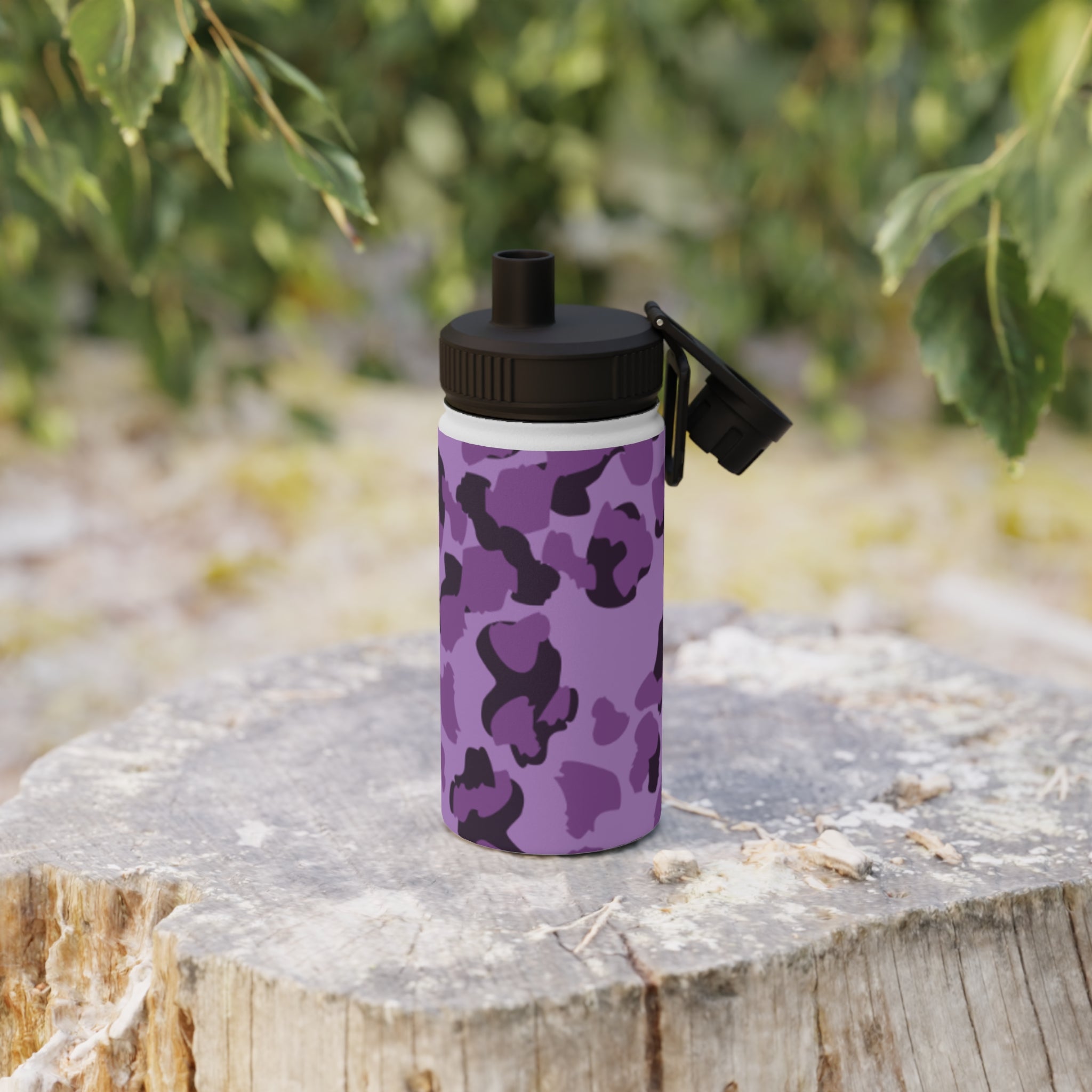 Purple Camo Water Bottle, Travel Hydration, Gym Essential, Eco-Friendly Gift, Active Lifestyle, Sports Gear, Outdoor Accessories