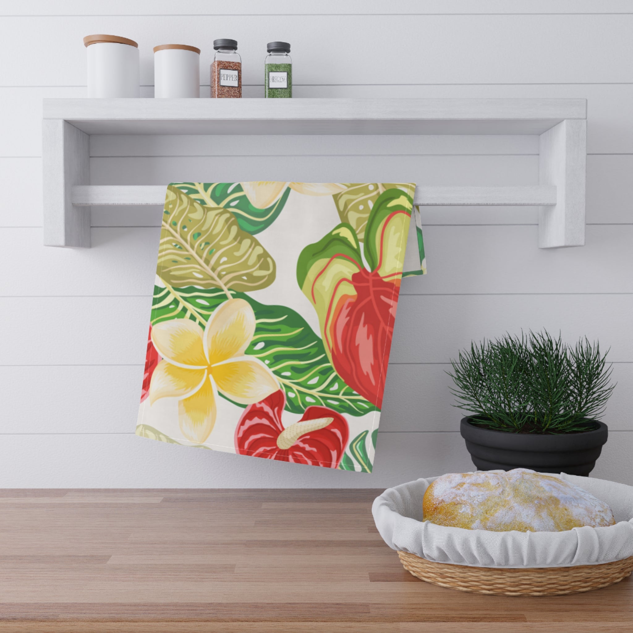Tropical Floral Tea Towels, Kitchen Decor, Eco-Friendly Home, Gift for Hostess, Summer Kitchen Accessories, Plumeria Design