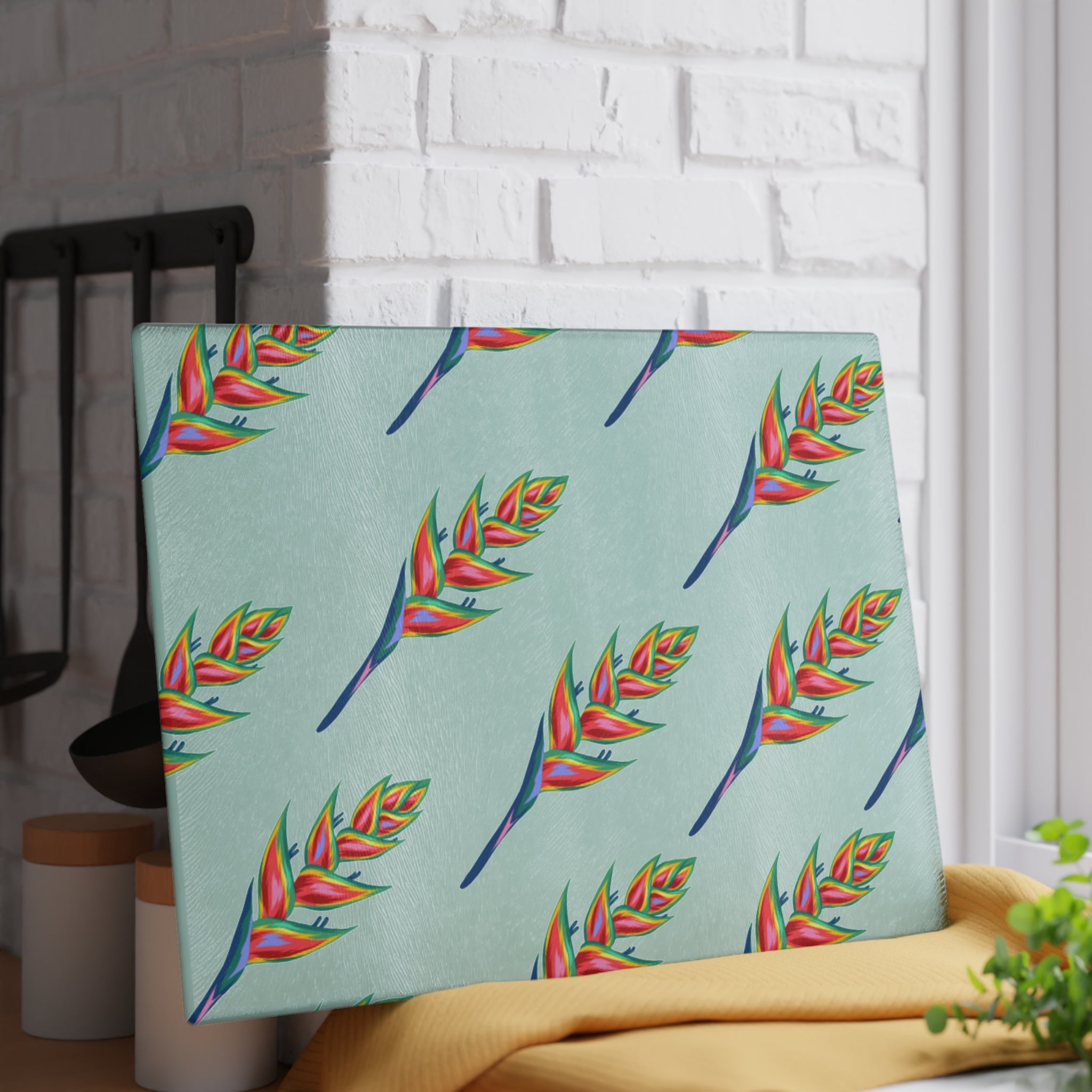 Vibrant Tropical Glass Cutting Board, Kitchen Décor, Gift for Home Chefs, Housewarming Present, Tropical Party Supply