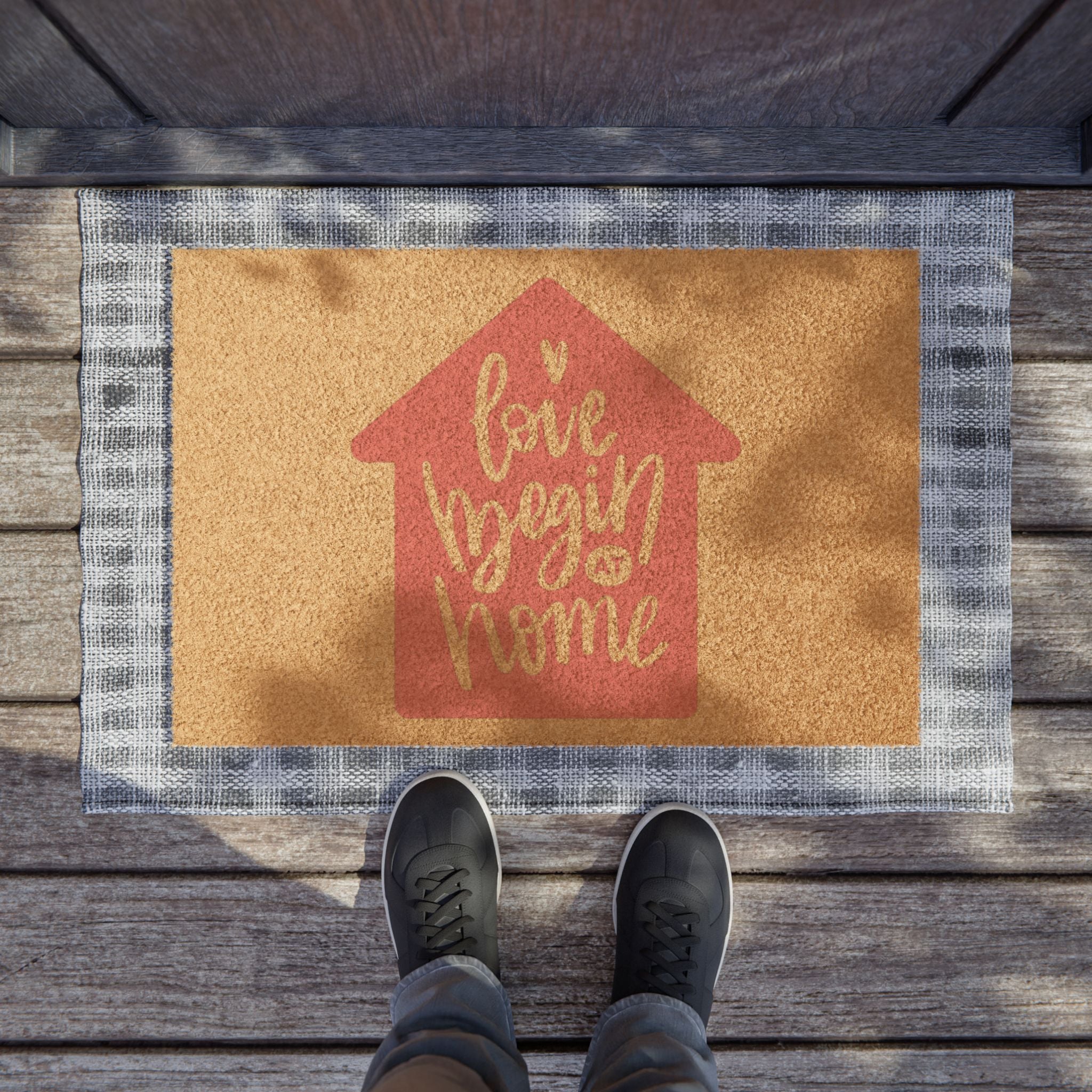 Cozy Home Doormat - Best Welcome Mat for Family, Love Begins at Home Decor, Housewarming Gift, Rustic Door Entry, Personalized Floor Rug