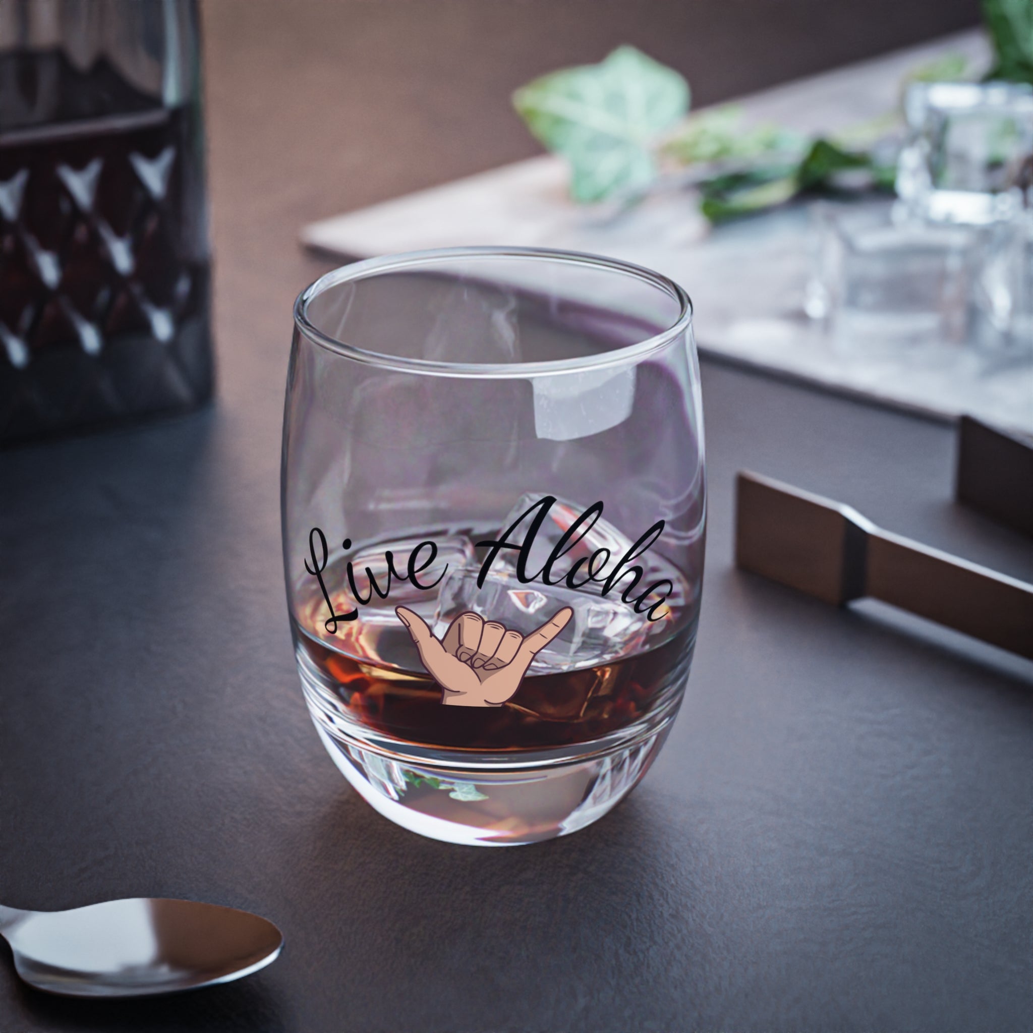 Aloha Whiskey Glass, Hand Gesture Drinkware, Barware Gift, Tropical Vibe Tumbler, Perfect for Parties, Beach Decor