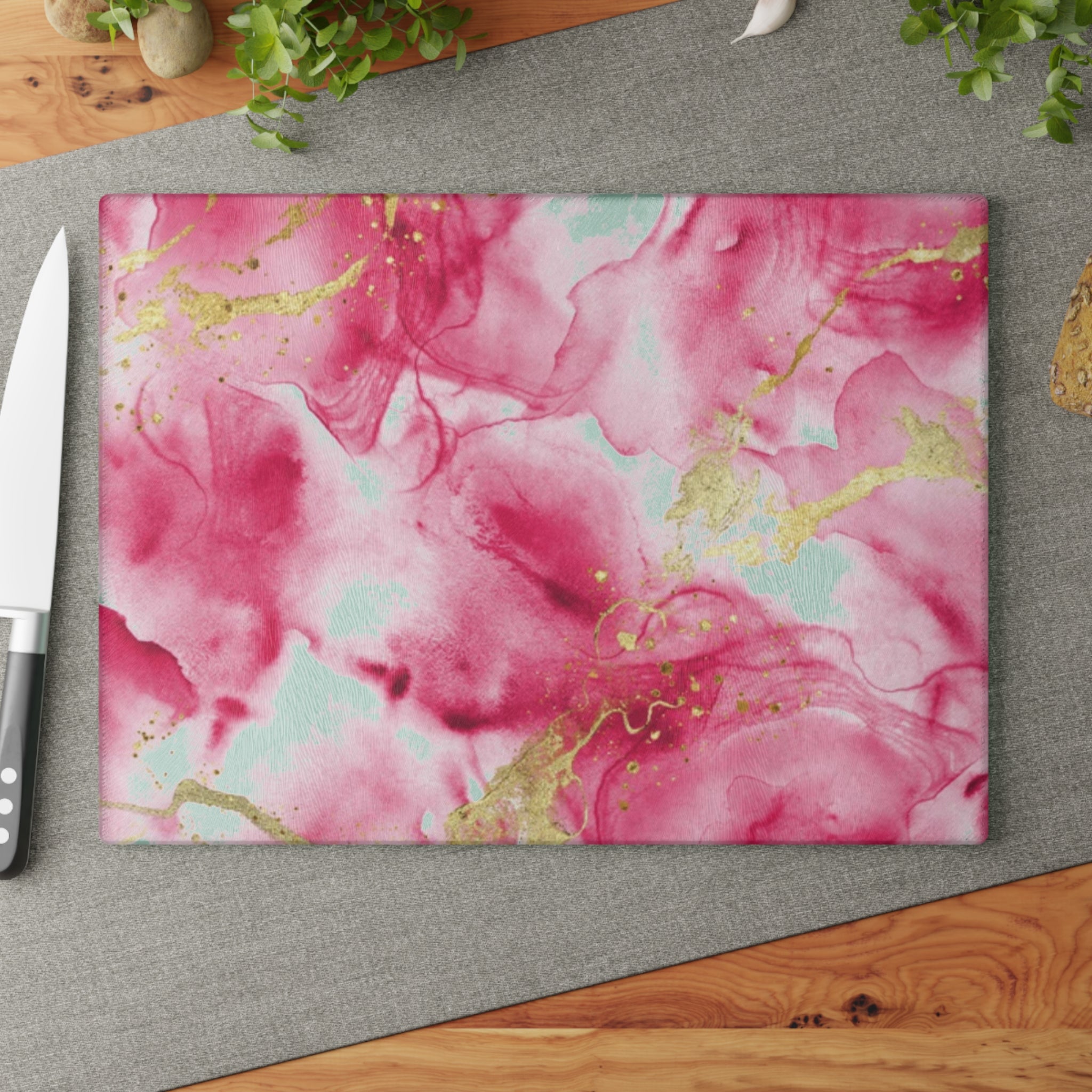 Elegant Pink Marble Glass Cutting Board | Kitchen Decor, Wedding Gift, Housewarming, Cooking Utensil, Unique Gift Idea