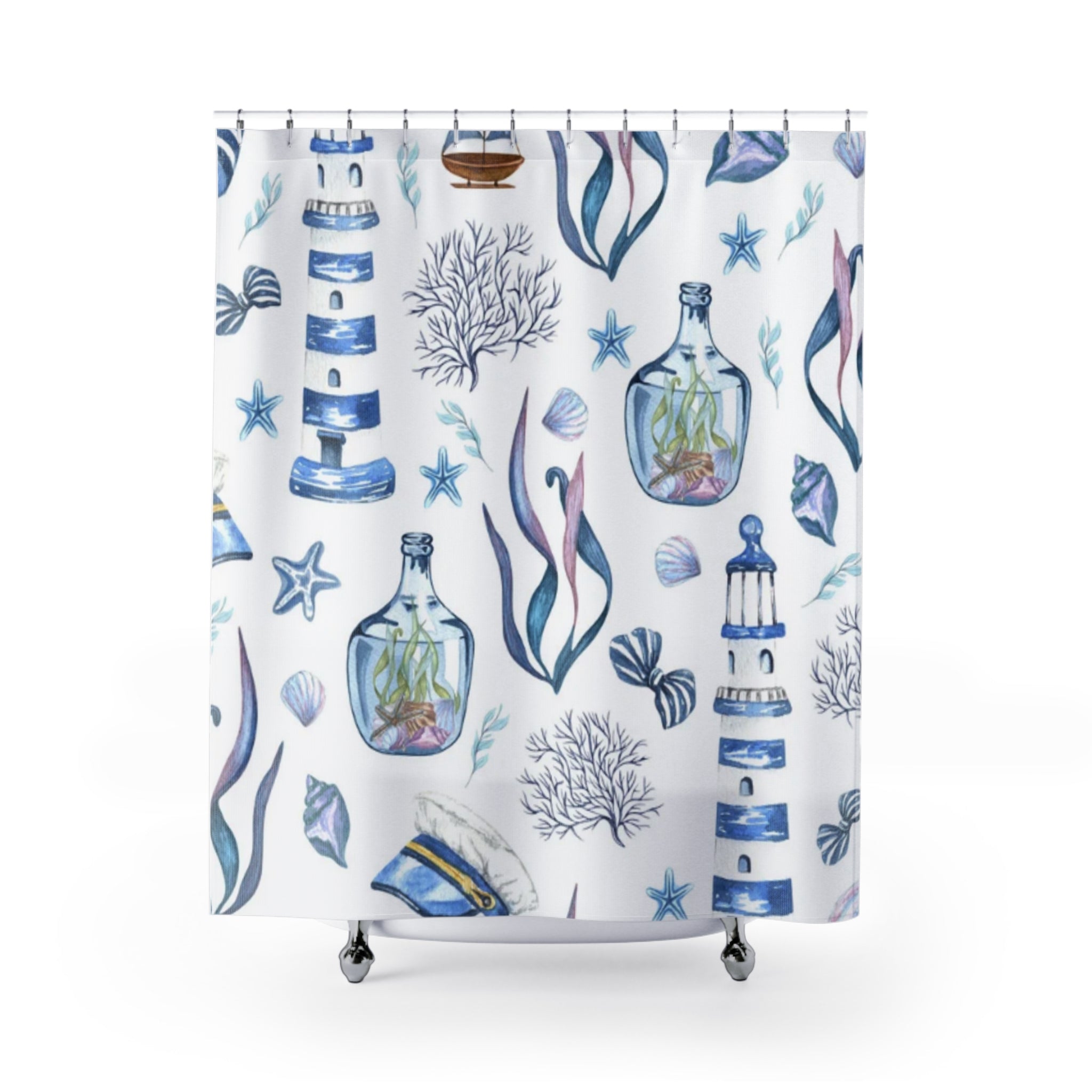 Coastal-Themed Shower Curtain, Nautical Decor, Beach House Bathroom Accessory, Summer Vibes, Ocean-Inspired Home