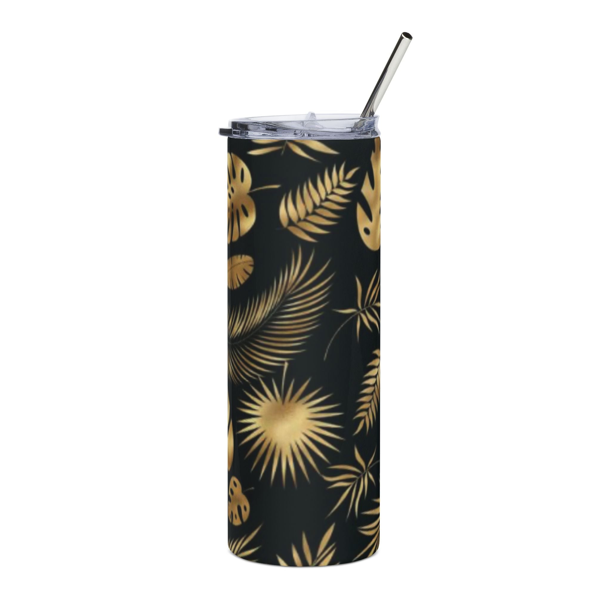 Hawaiian Tropical Monstera Leaf Stainless Steel Tumbler - Gold Leaf Design, Travel Mug, Personalized Gift, Eco-Friendly Drinkware, Summer Party Essential