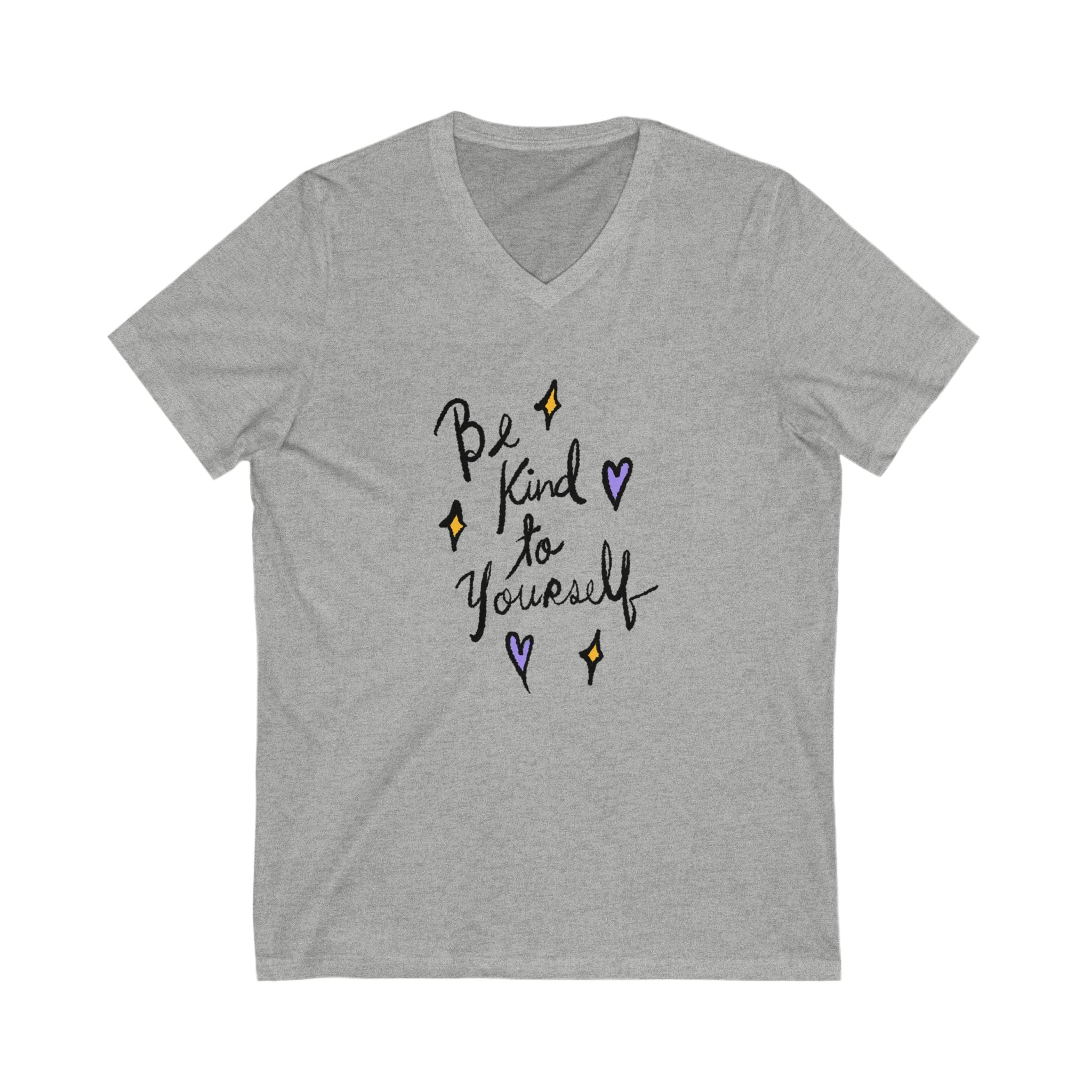 Inspirational V-Neck Tee - Be Kind to Yourself, Wellness Shirt, Self-Care Gift, Motivational Apparel, Birthday Present, Everyday Wear