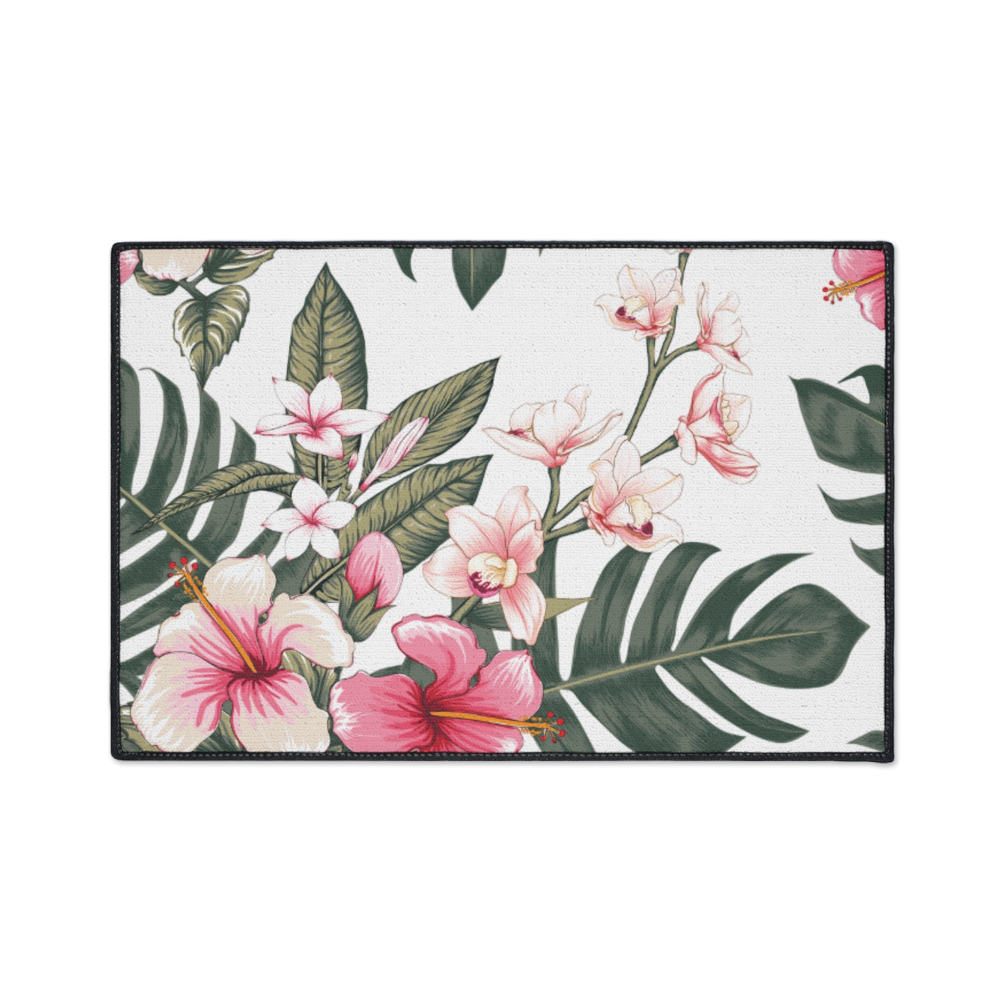 Hawaiian Tropical Plumeria Floral Heavy Duty Floor Mat, Kitchen Rug, Indoor Outdoor Welcome Mat, Home Decor, Summer Vibes, Hibiscus Design