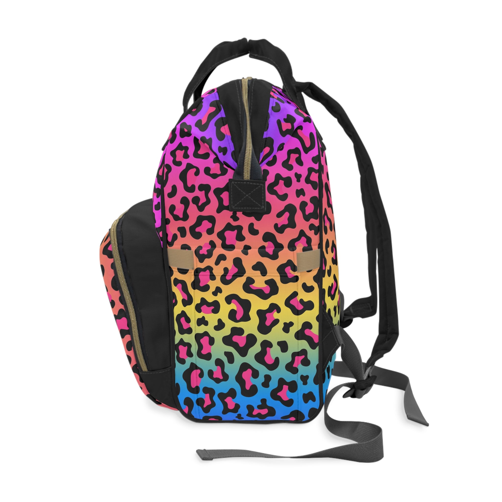 Colorful Leopard Print Diaper Backpack, Trendy Baby Bag, Stylish Mom Bag, Multipurpose Travel Backpack, Chic Diaper Bag