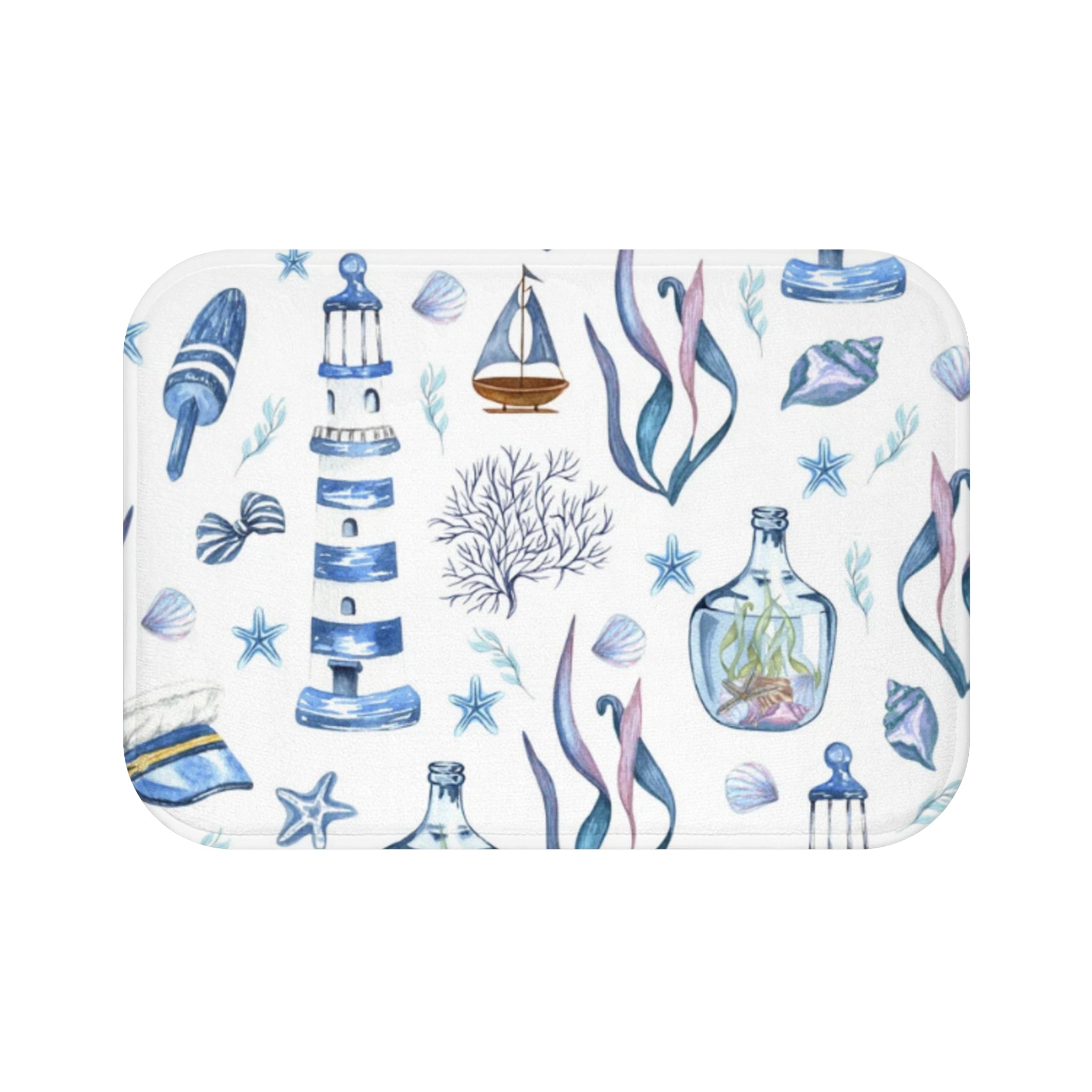 Coastal Seashell Bath Mat, Beach Decor, Nautical Bathroom Rug, Summer Home Accessory, Ocean Themed Gift