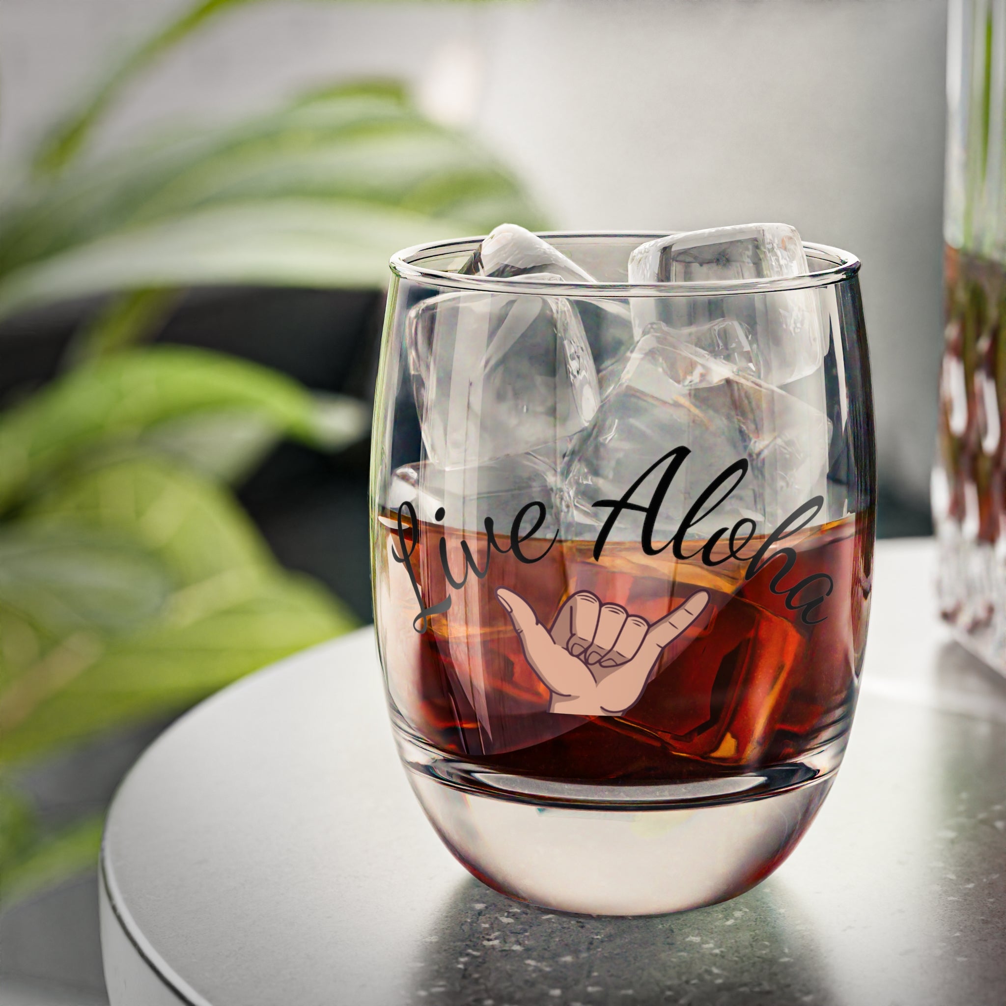 Aloha Whiskey Glass, Hand Gesture Drinkware, Barware Gift, Tropical Vibe Tumbler, Perfect for Parties, Beach Decor