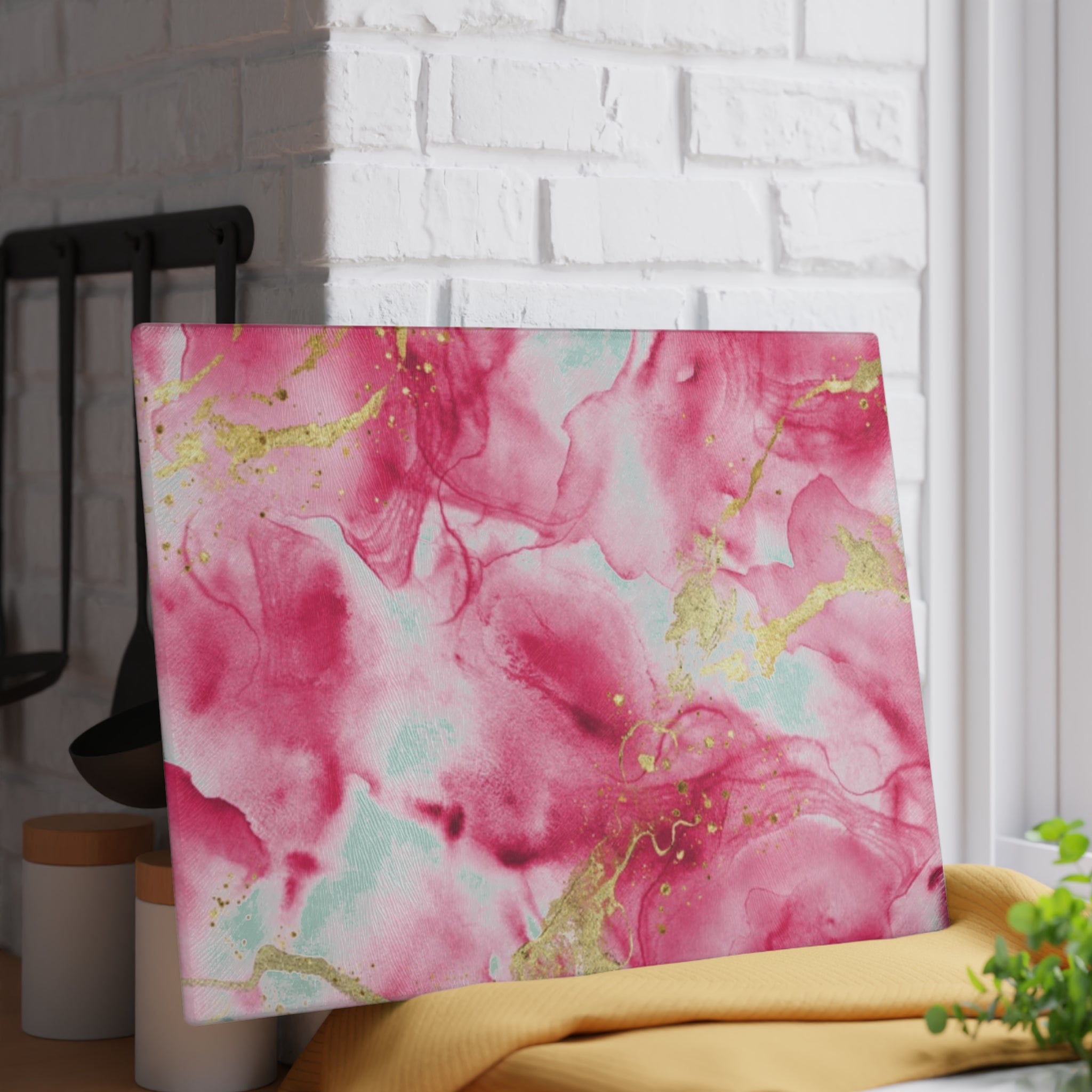 Elegant Pink Marble Glass Cutting Board | Kitchen Decor, Wedding Gift, Housewarming, Cooking Utensil, Unique Gift Idea