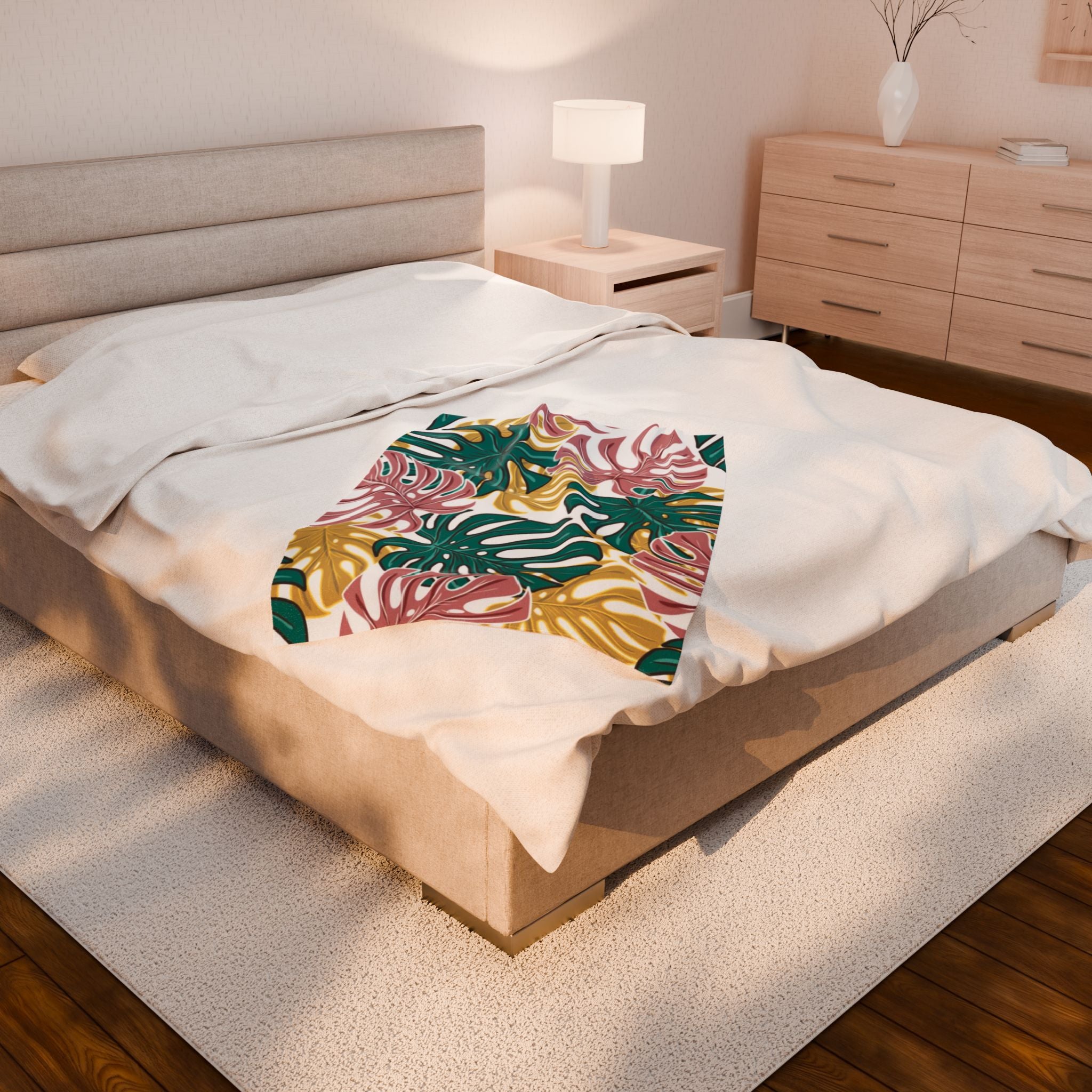 Tropical Velveteen Plush Blanket | Soft & Cozy Throw for Relaxation, Home Decor, Gift, Tropical Vibe, Indoor Comfort, Every Season