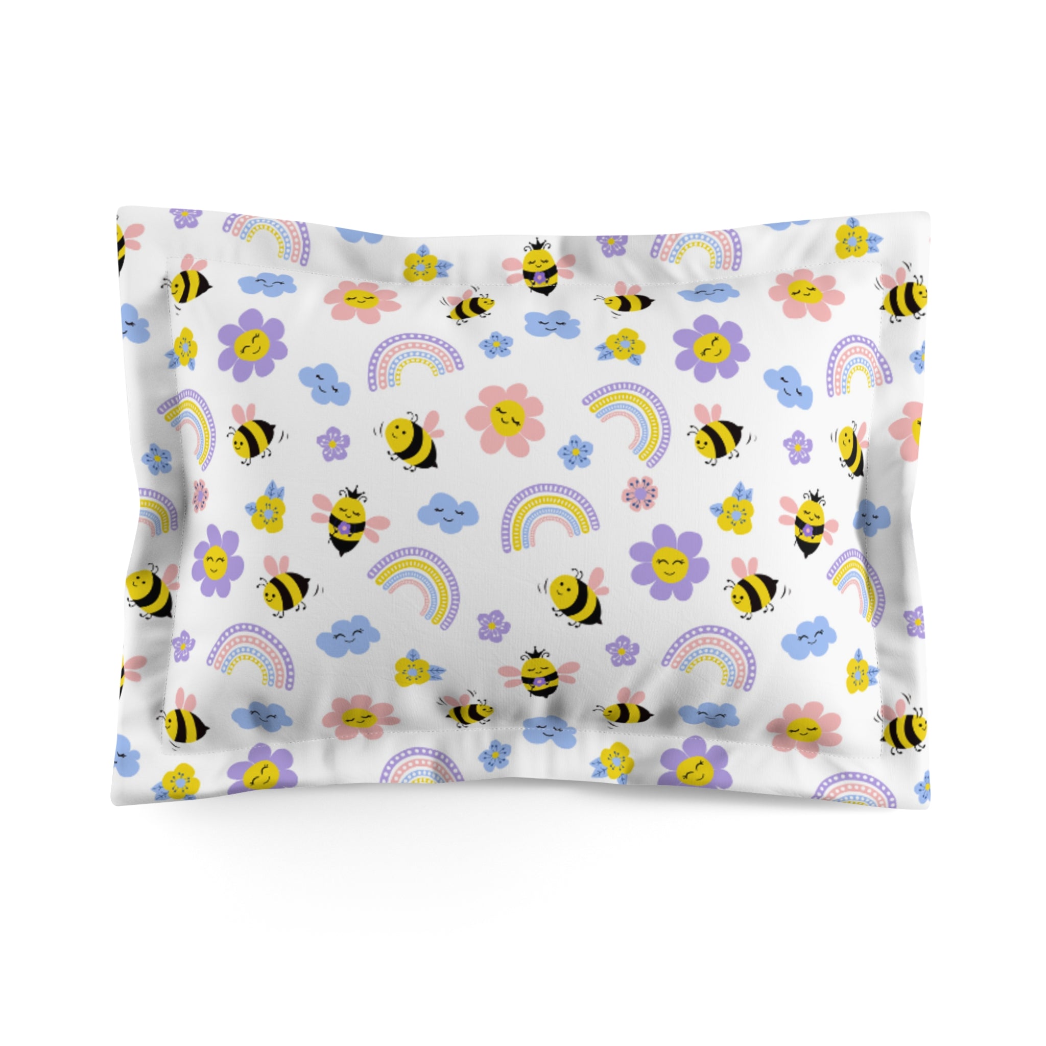 Bee-Themed Microfiber Pillow Sham - Sweet Dreams Decor, Kids Room, Birthday Gift, Floral Design, Bee Lovers